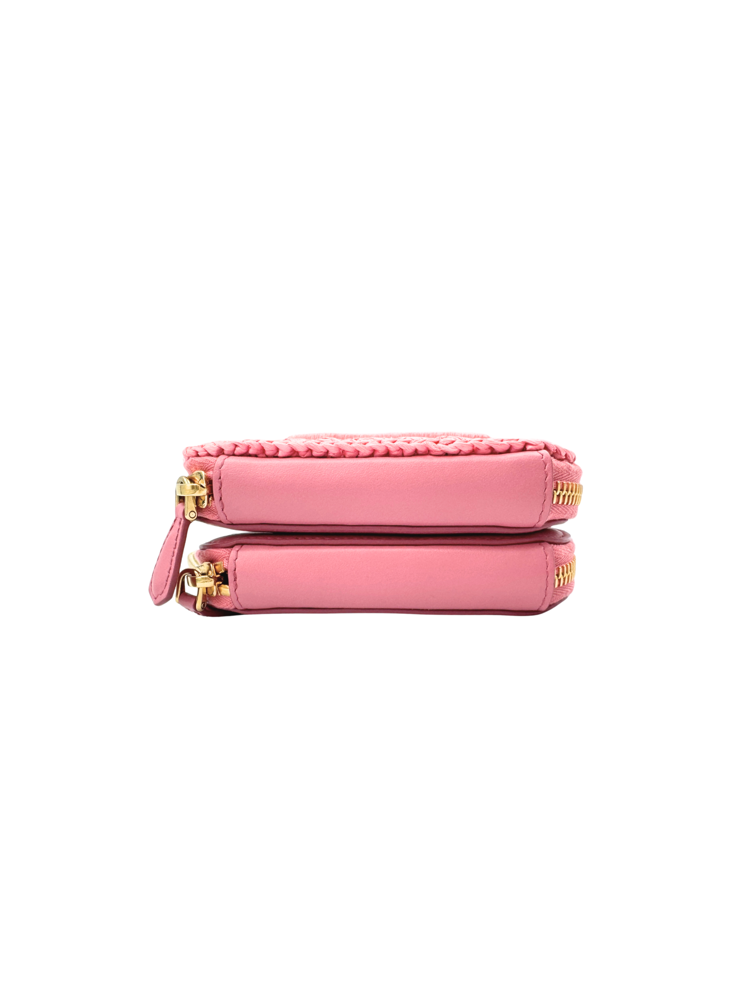 Triangle Logo Shoulder Bag in Pink Crochet Raffia & Leather