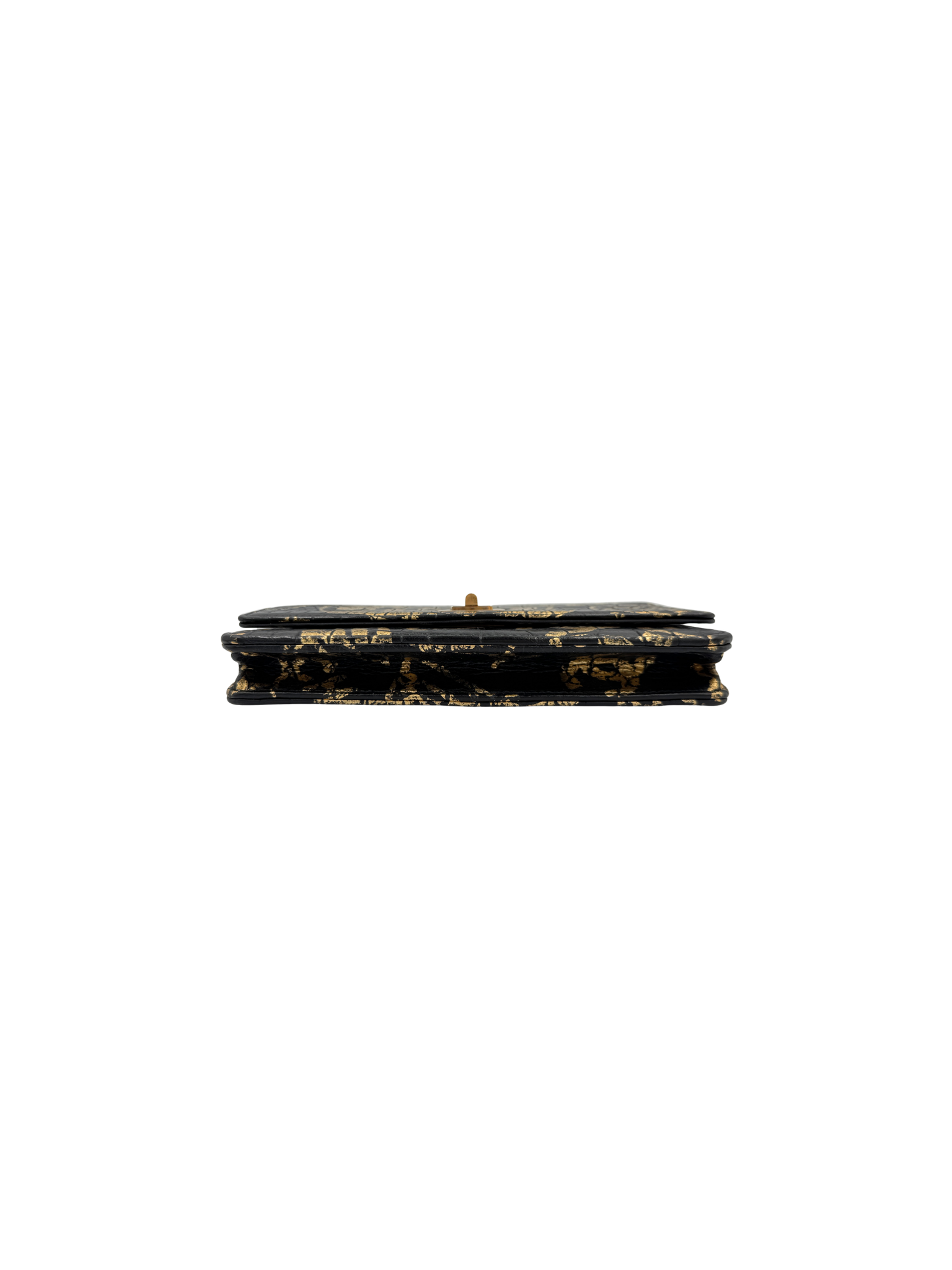 2019 Croc-Embossed Paris-New York Graffiti 2.55 Reissue Wallet on Chain in Black and Gold Leather