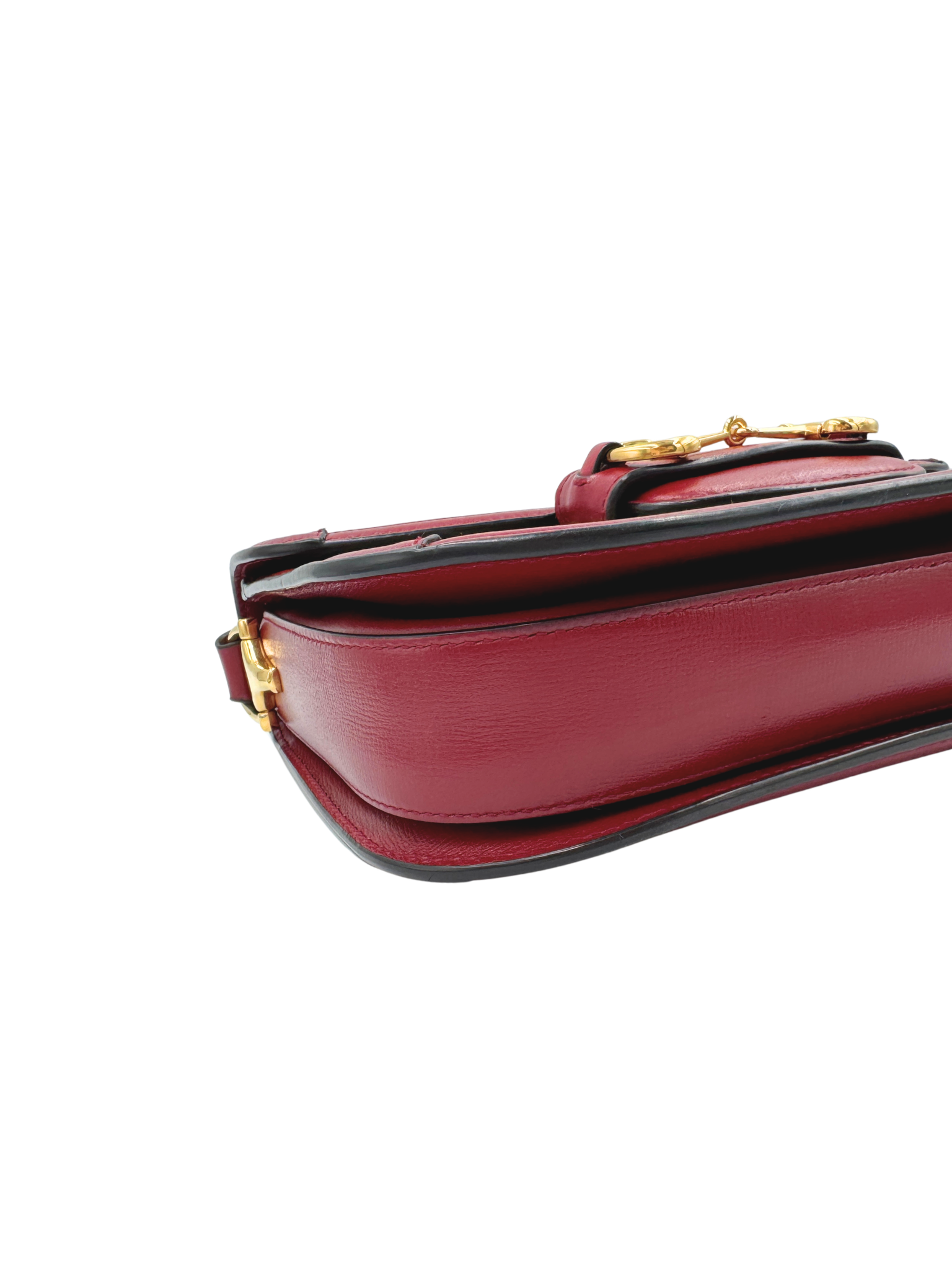 1955 Horsebit Shoulder Bag in Brown and Tan Monogram GG Supreme Coated Canvas with Burgundy Leather Trim (Copy)