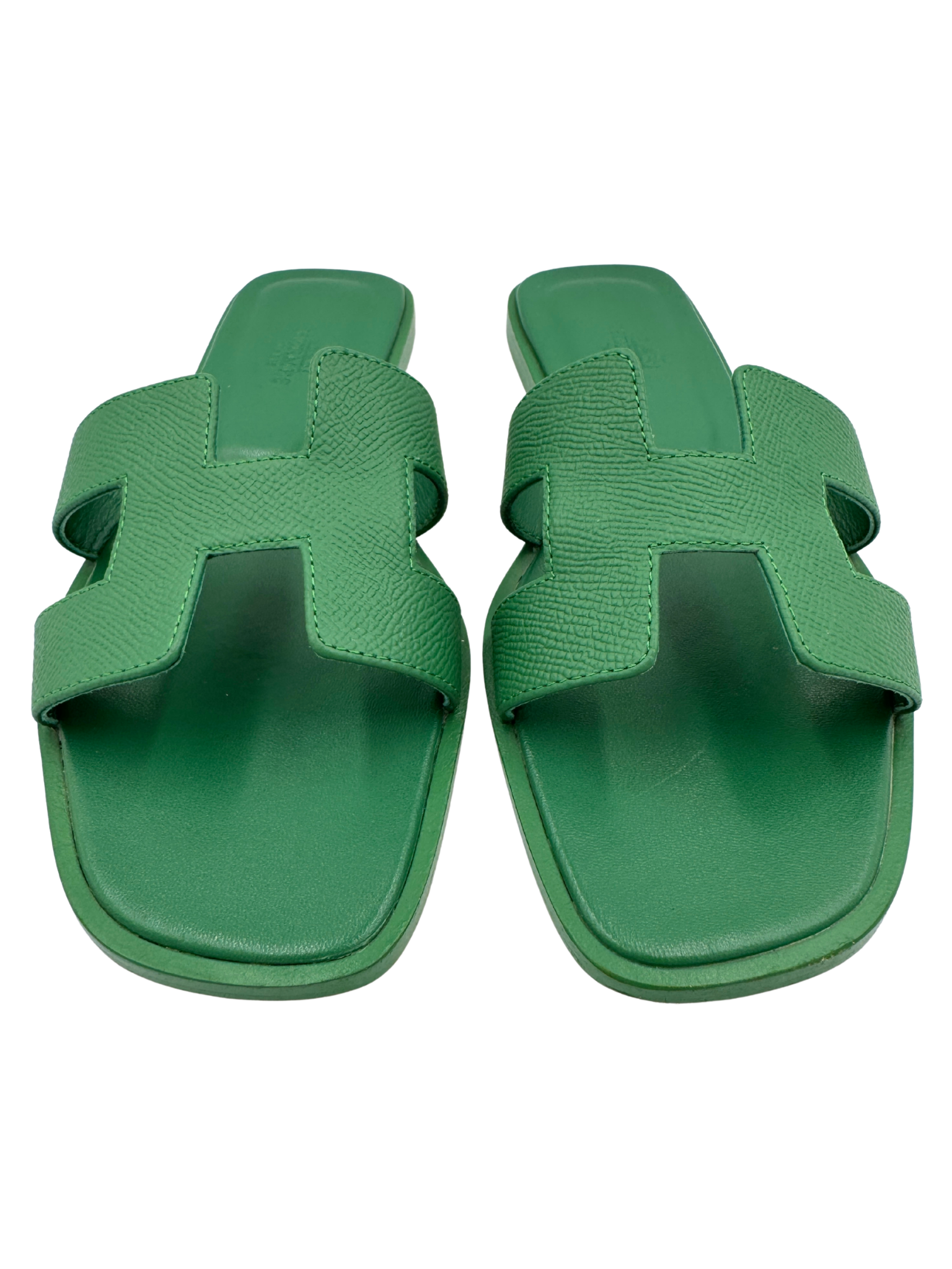 Size 37 Classic Oran Flat Slide Sandals in Vert Vertigo Green Epsom Leather