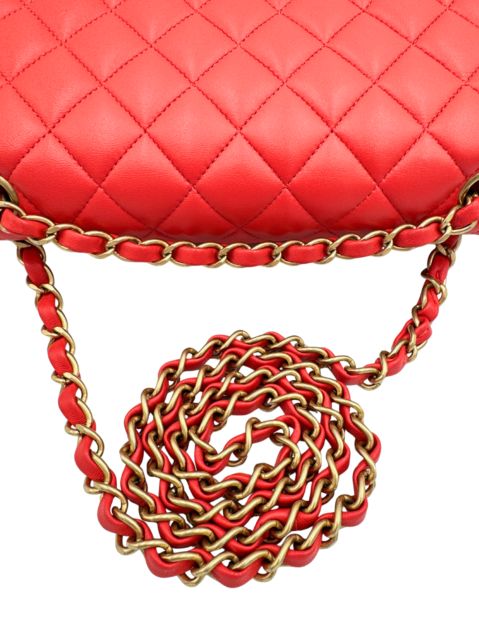 Quilted Medium Classic Double Flap Shoulder Bag in Red Lambskin Leather