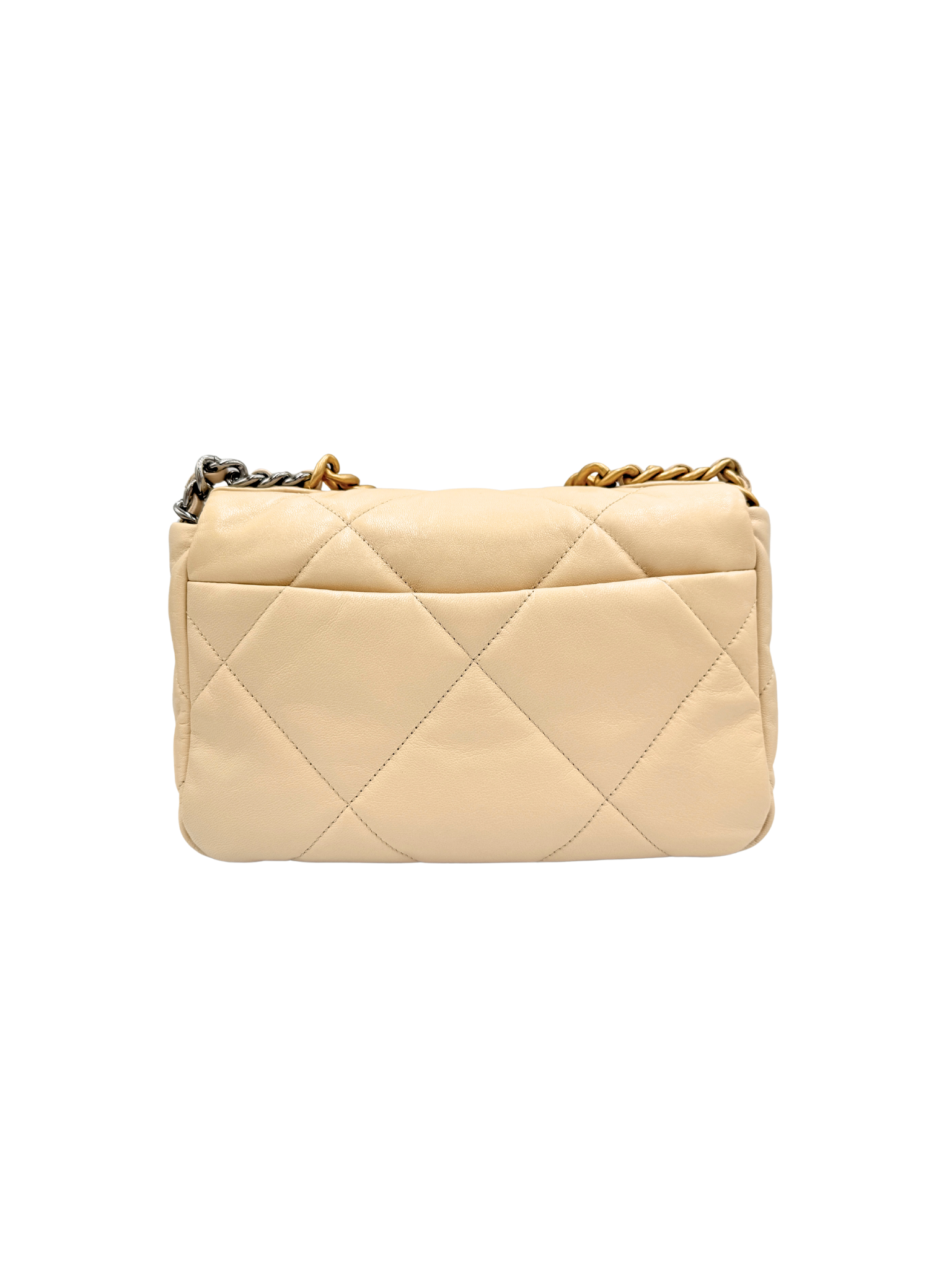 Quilted Medium Chanel 19 Shoulder Bag in Beige Lambskin Leather