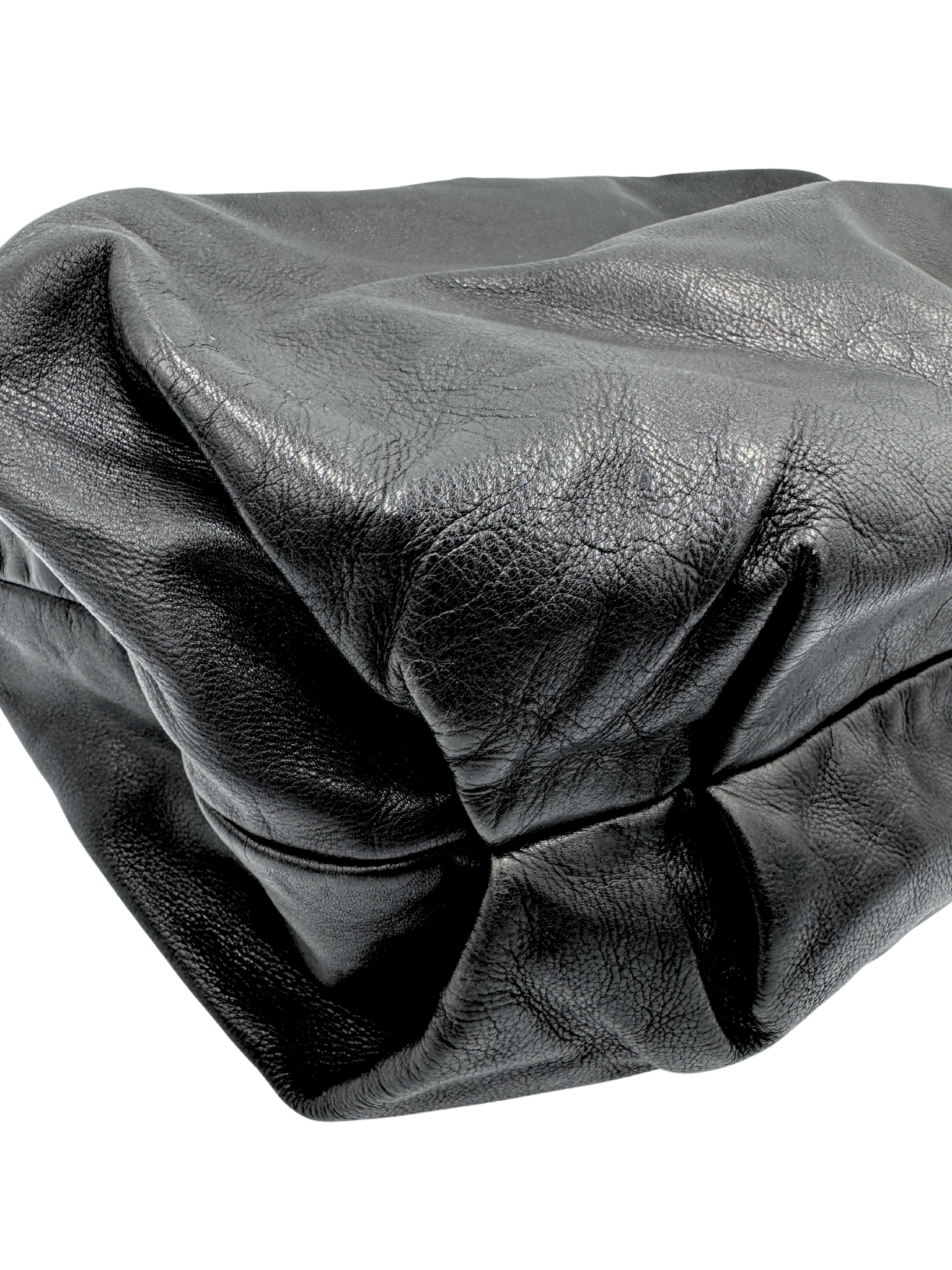 Hobo Shoulder Bag w/ Detachable Bag Charm in Black Aged Leather
