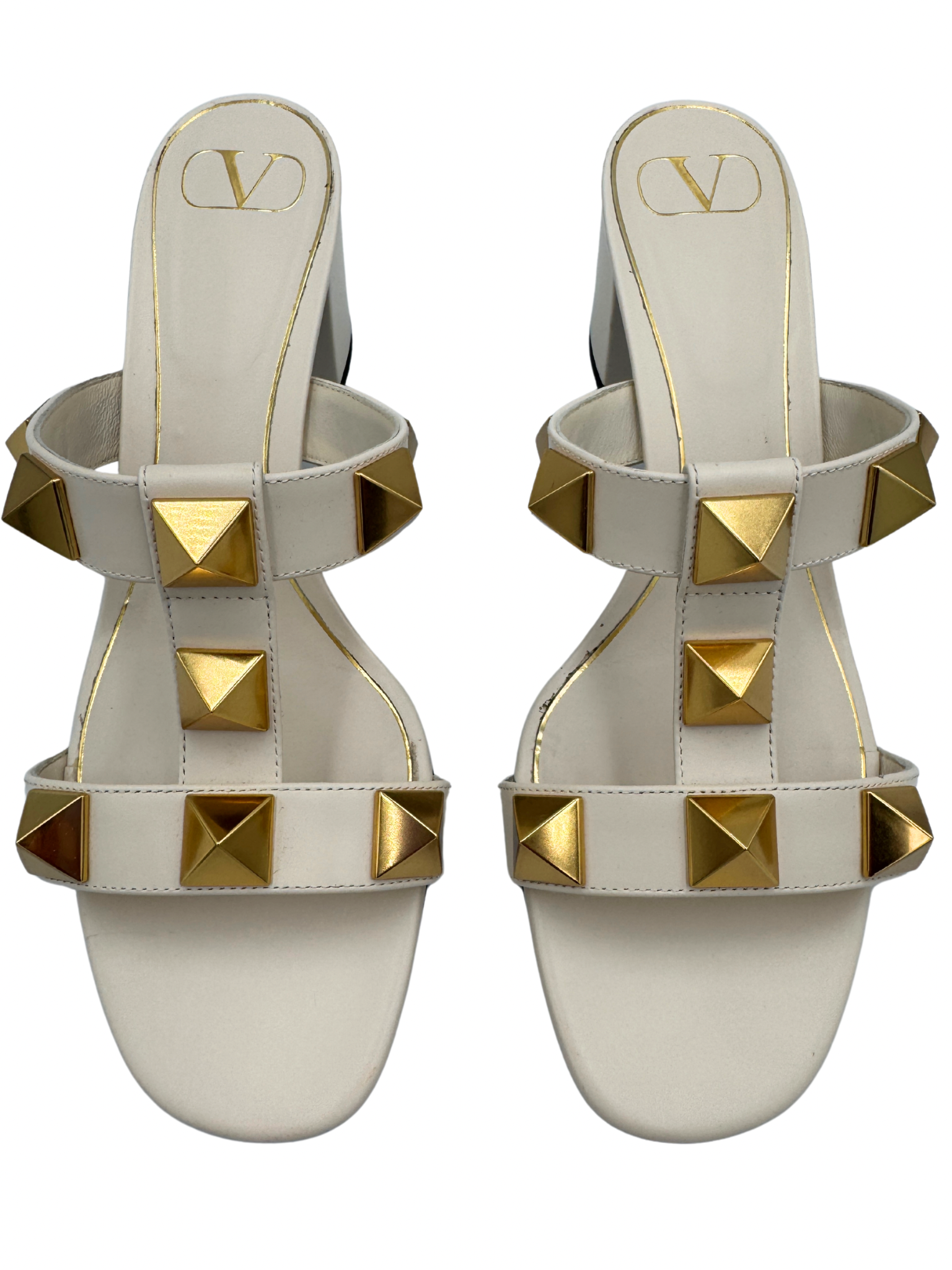 Size 40 Roman Stud Slide Heel Sandals 60mm in Ivory Smooth Calfskin Leather