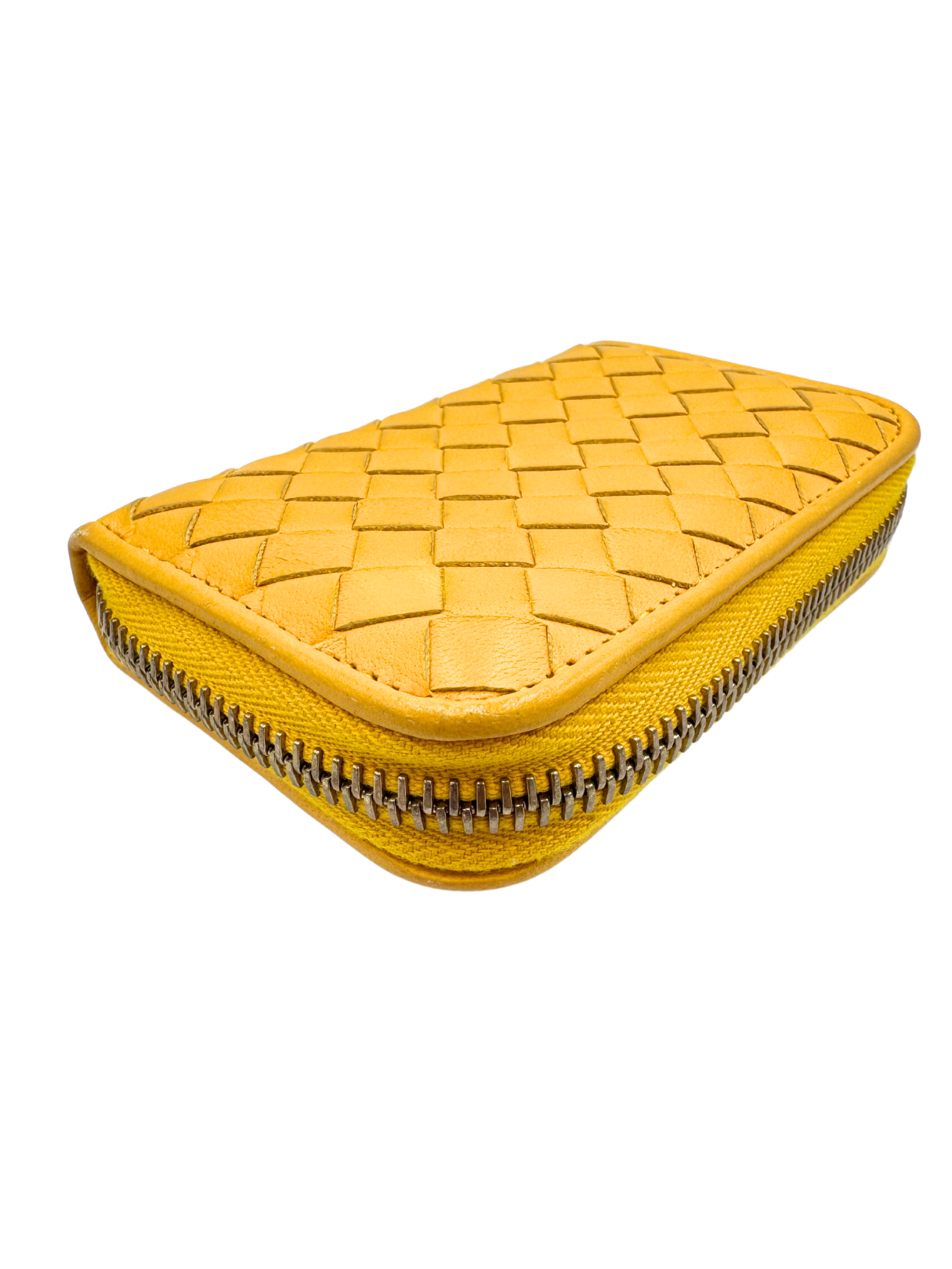 Compact Ziparound Wallet in Yellow Intrecciato Leather