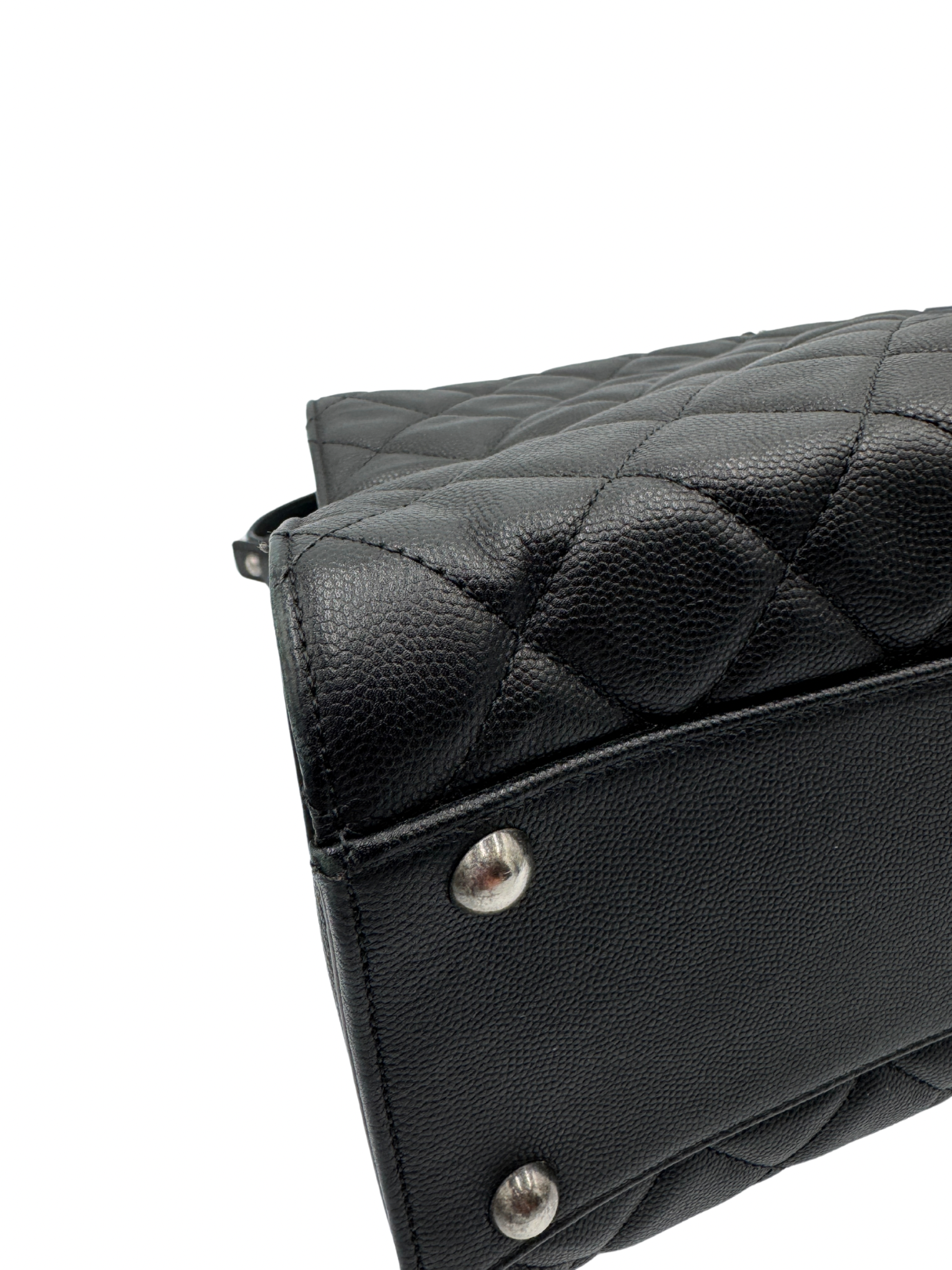 Medium Accordion Top Handle CC Bucket Bag in Black Caviar Leather