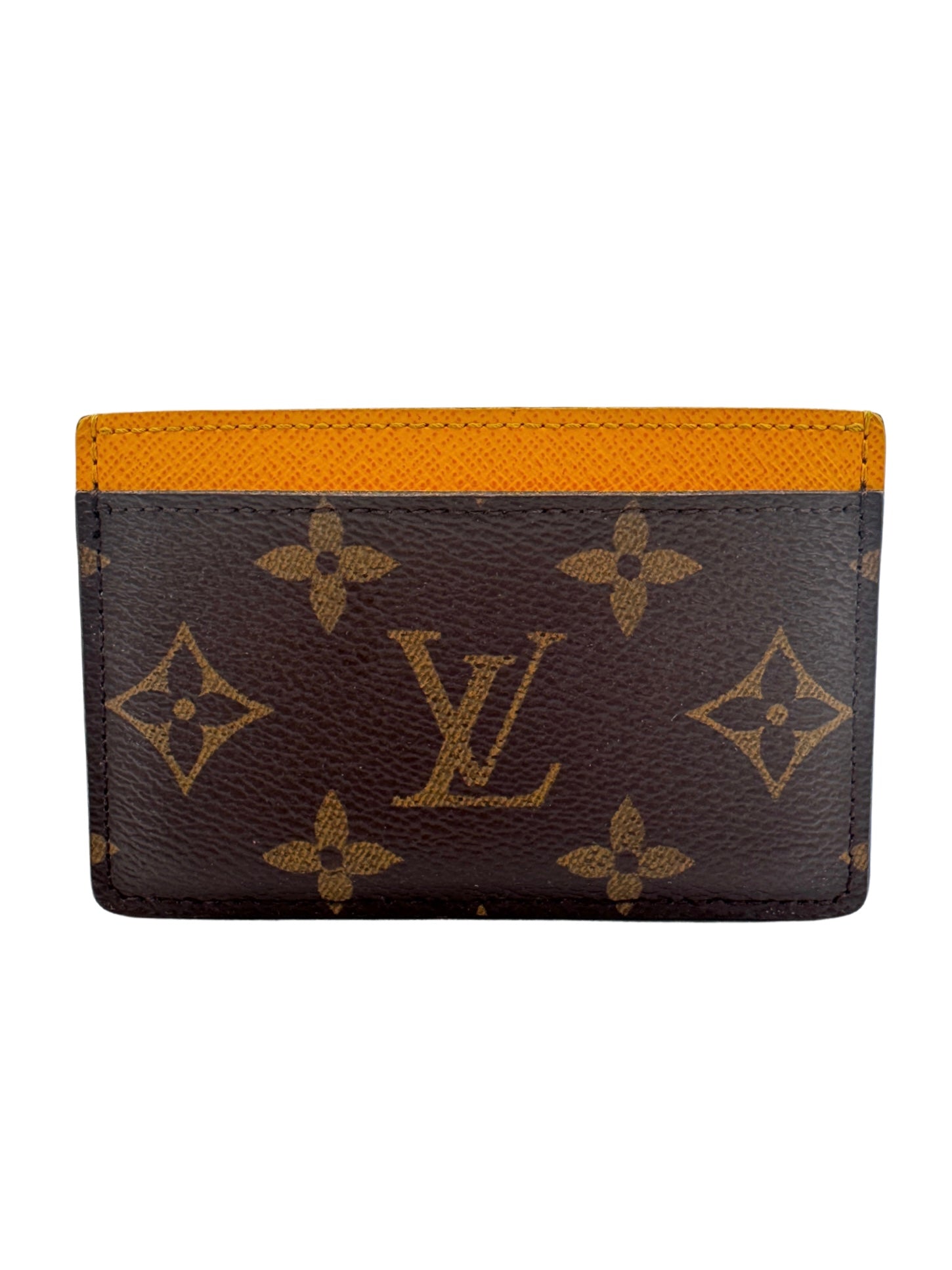 Classic LV Monogram Card Holder Wallet in Coated Canvas with Yellow Accent Leather