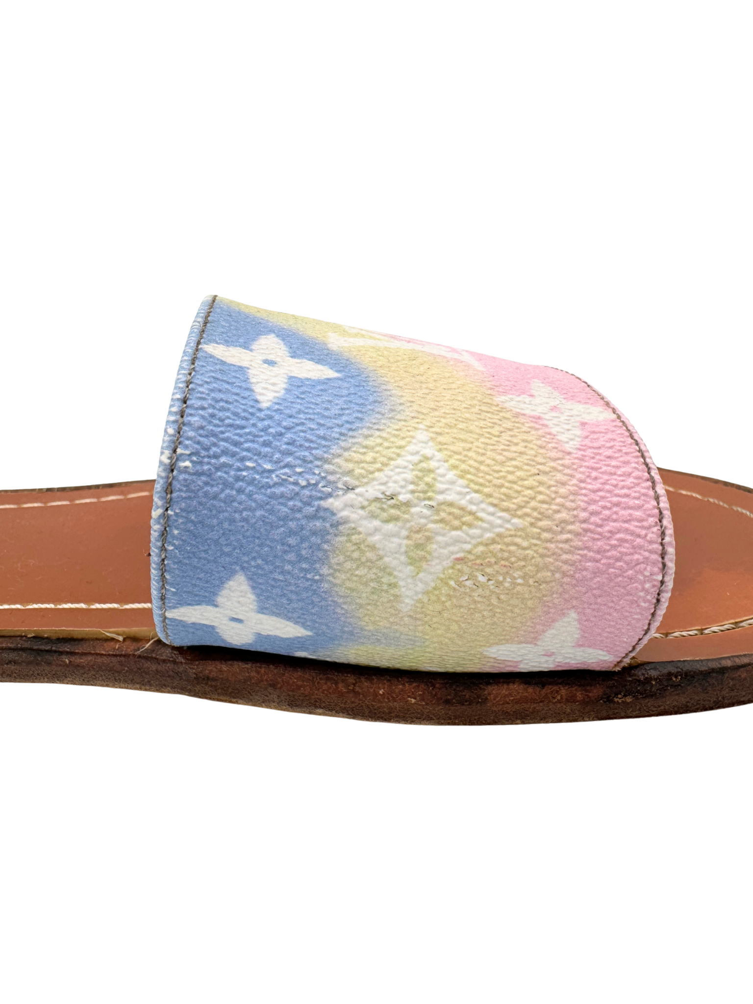 Size 38 Special Edition Monogram Escale Lock It Flat Mule Slide Sandals in Pastel Multicolor Coated Canvas