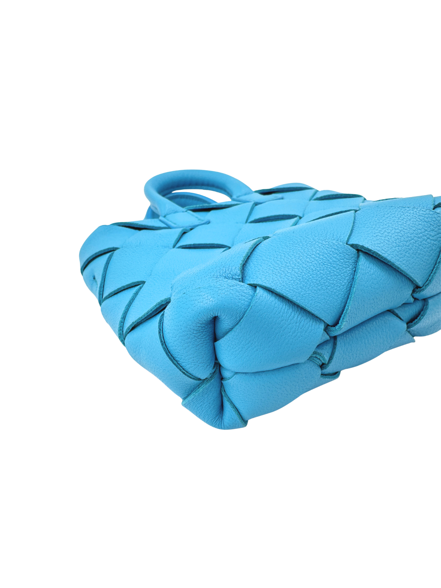 Mini Cabat Tote Bag Charm in Blue Intrecciato Woven Leather