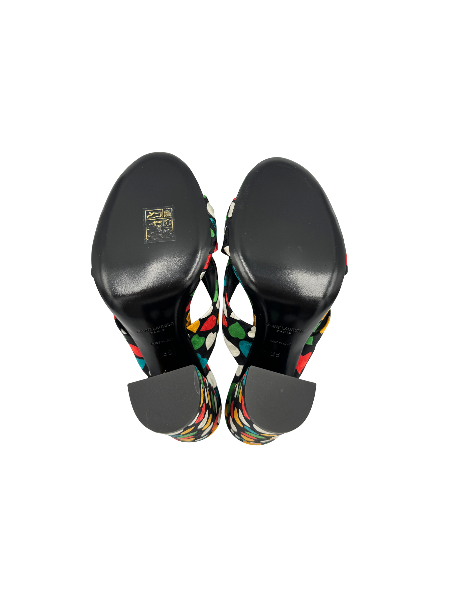 Size 36 Sweetheart Bianca Knot Mule Sandals in Black Multicolor Satin