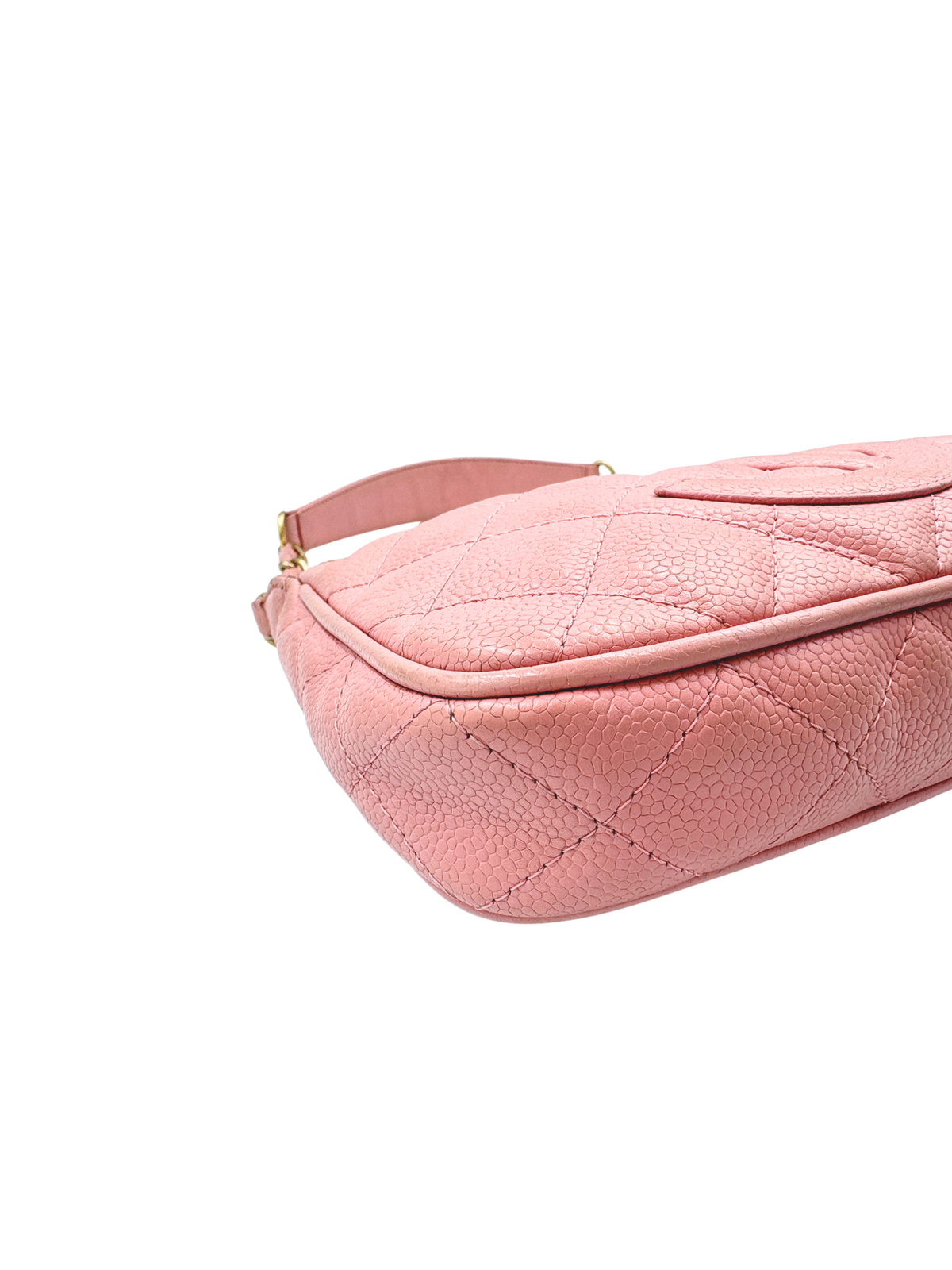 Vintage Karl Lagerfeld Era 2004 Classic CC Quilted Timeless Shoulder Bag Pochette in Pink Caviar Leather