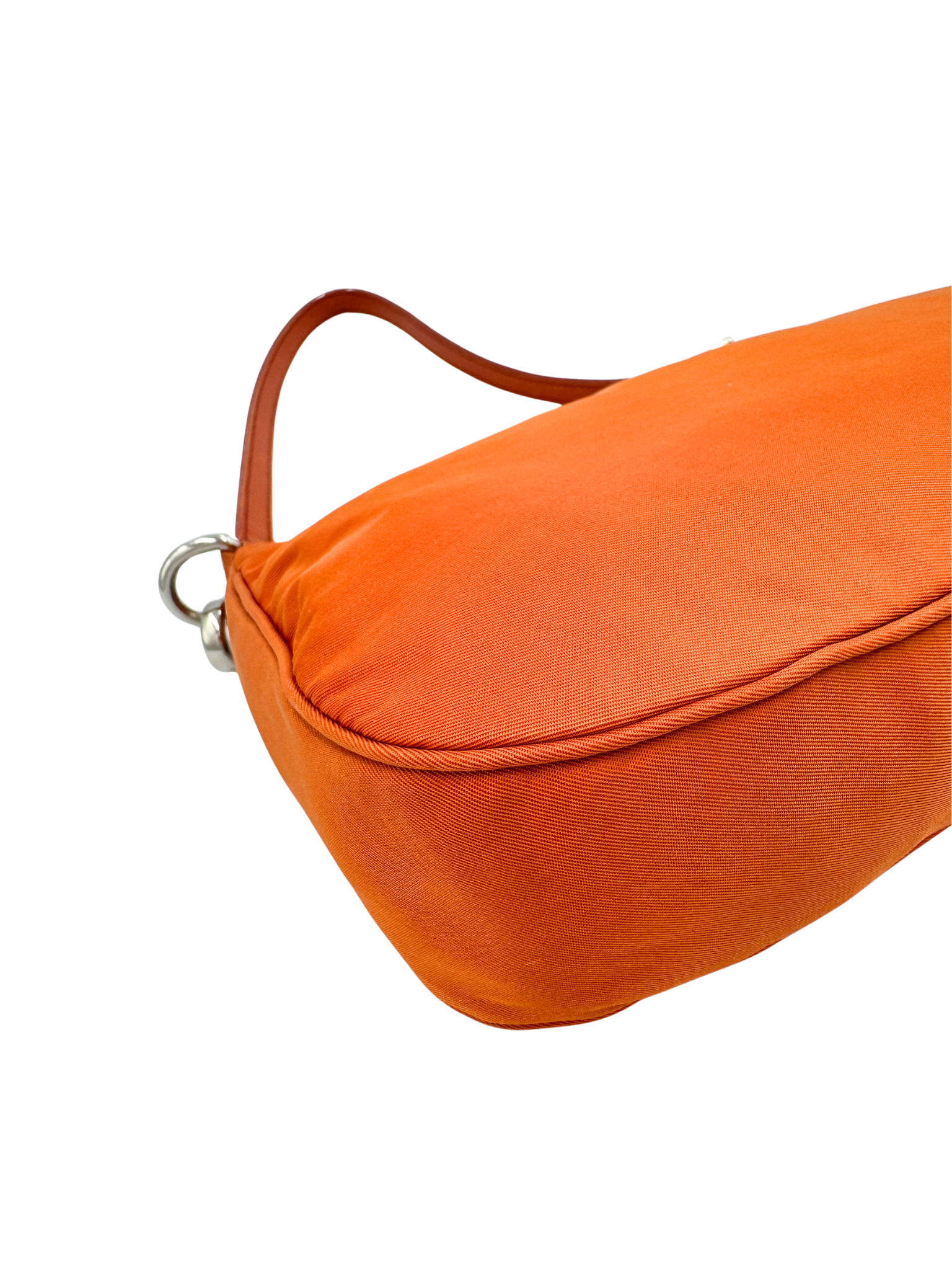 Classic Tessuto Shoulder Bag Pochette in Orange Nylon with Saffiano Leather Accents
