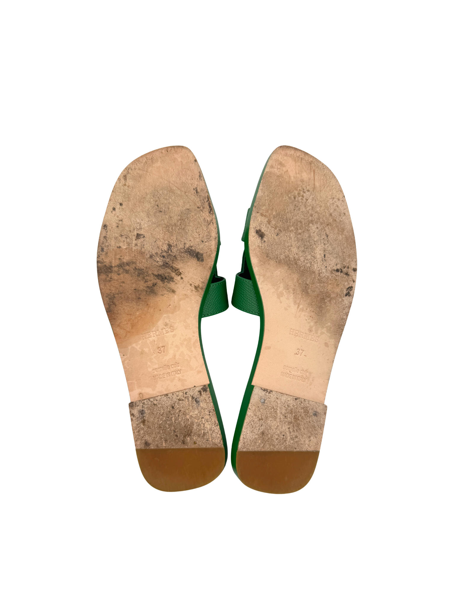 Size 37 Classic Oran Flat Slide Sandals in Vert Vertigo Green Epsom Leather