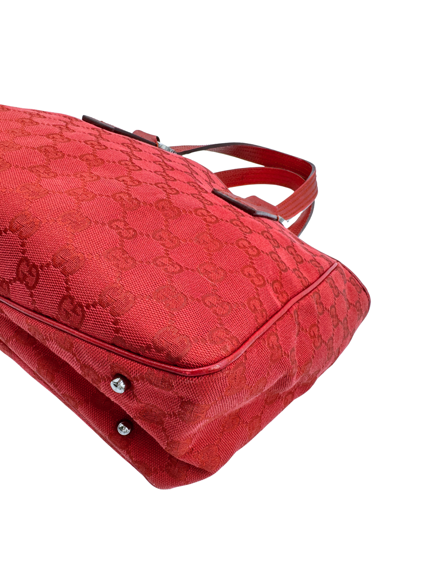 Small East-West Logo Shopping Tote Bag in Red Monogram GG Supreme Canvas
