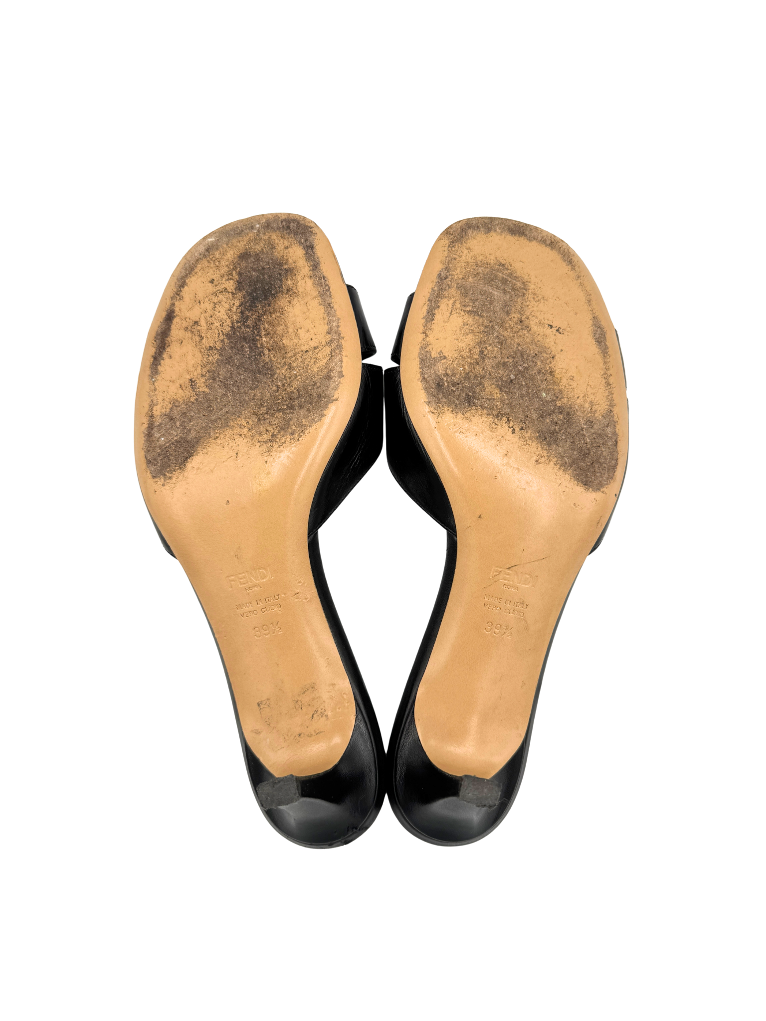 Size 39.5 FFold Heeled Mule Sandals in Black Leather