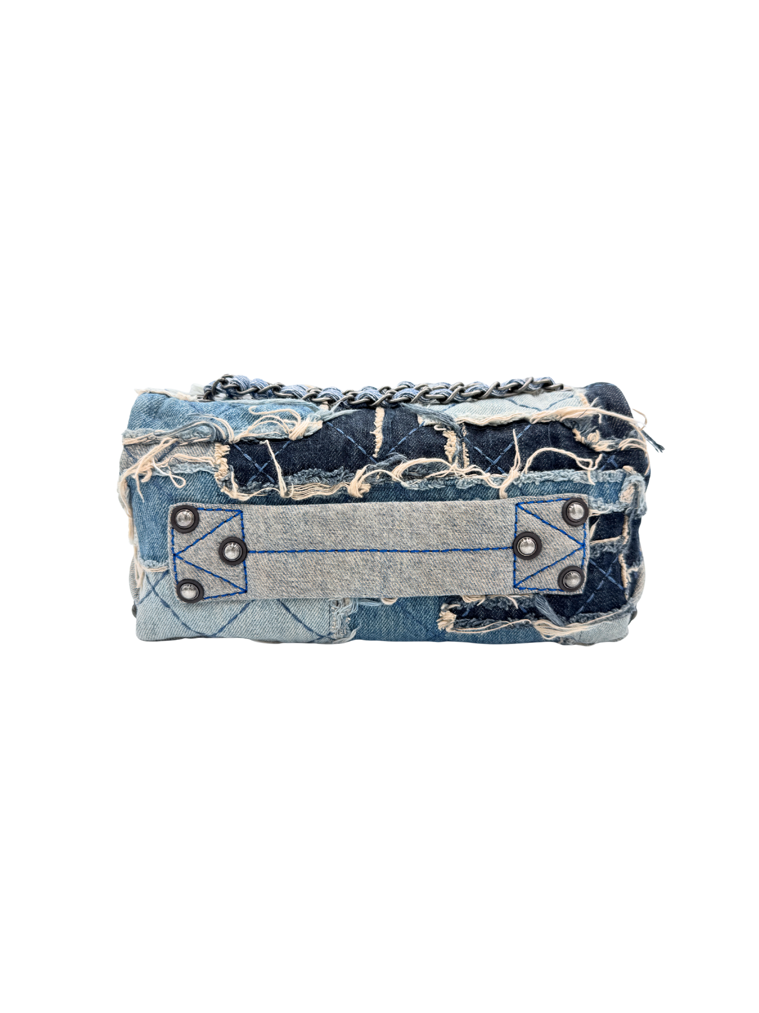 Paris Dallas Collection East-West Classic Flap Shoulder Bag in Patchwork Denim