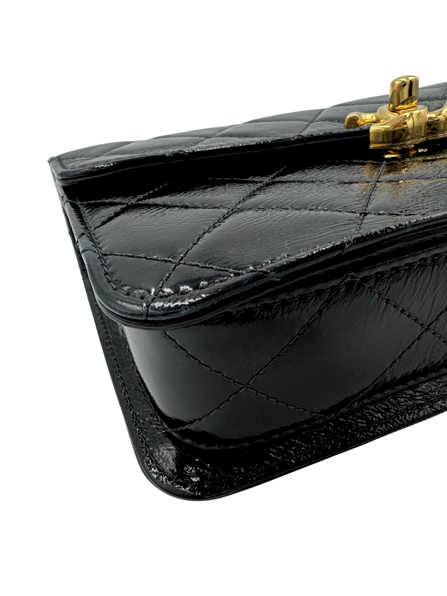 2025 Seasonal Quilted Single Flap Bag in Shiny Glazed Black Calfskin Leather