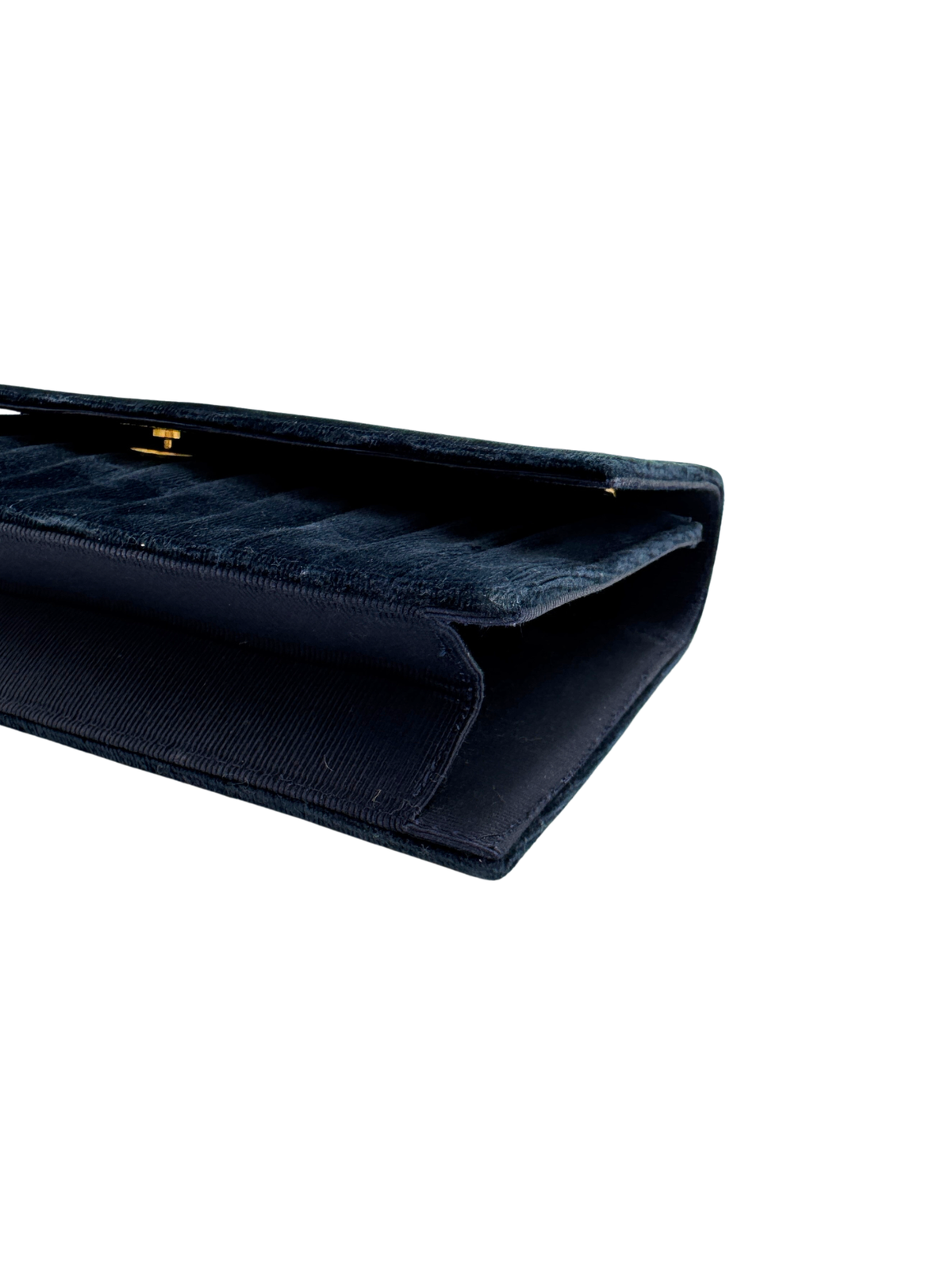 Vintage Karl Lagerfeld Era CC Matelasse Quilted Single Flap Shoulder Bag in Navy Velvet