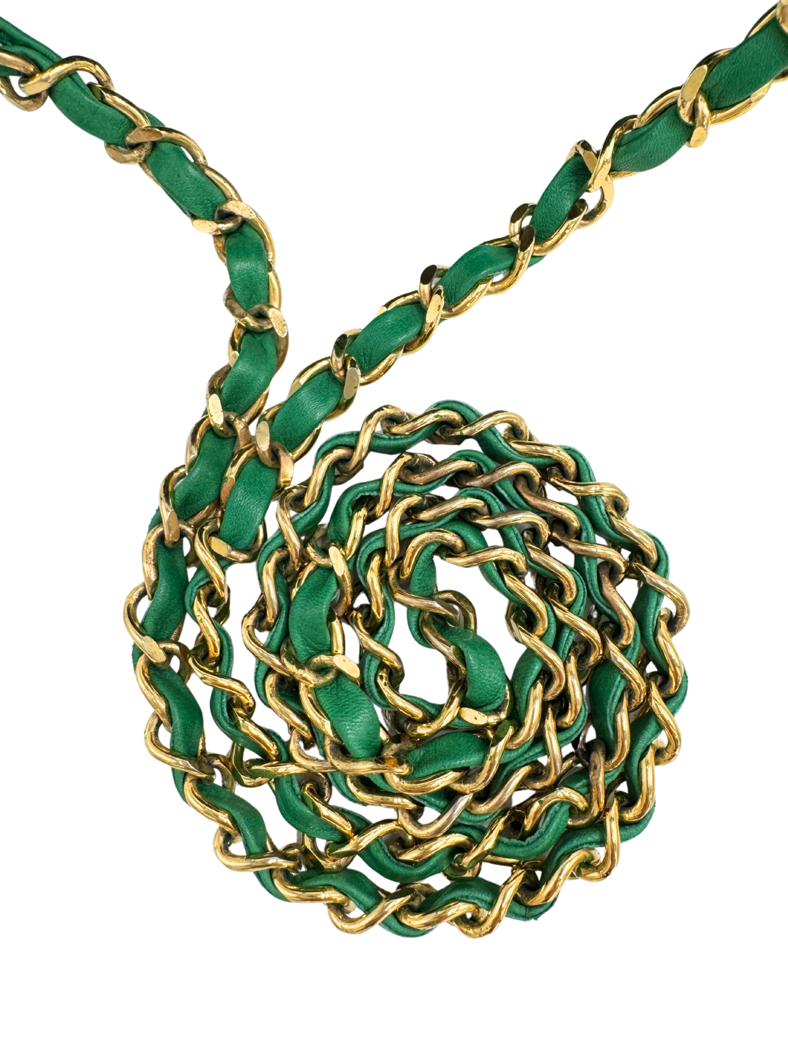 Vintage Quilted Drawstring Bucket Bag with Pouch in Green Lambskin Leather