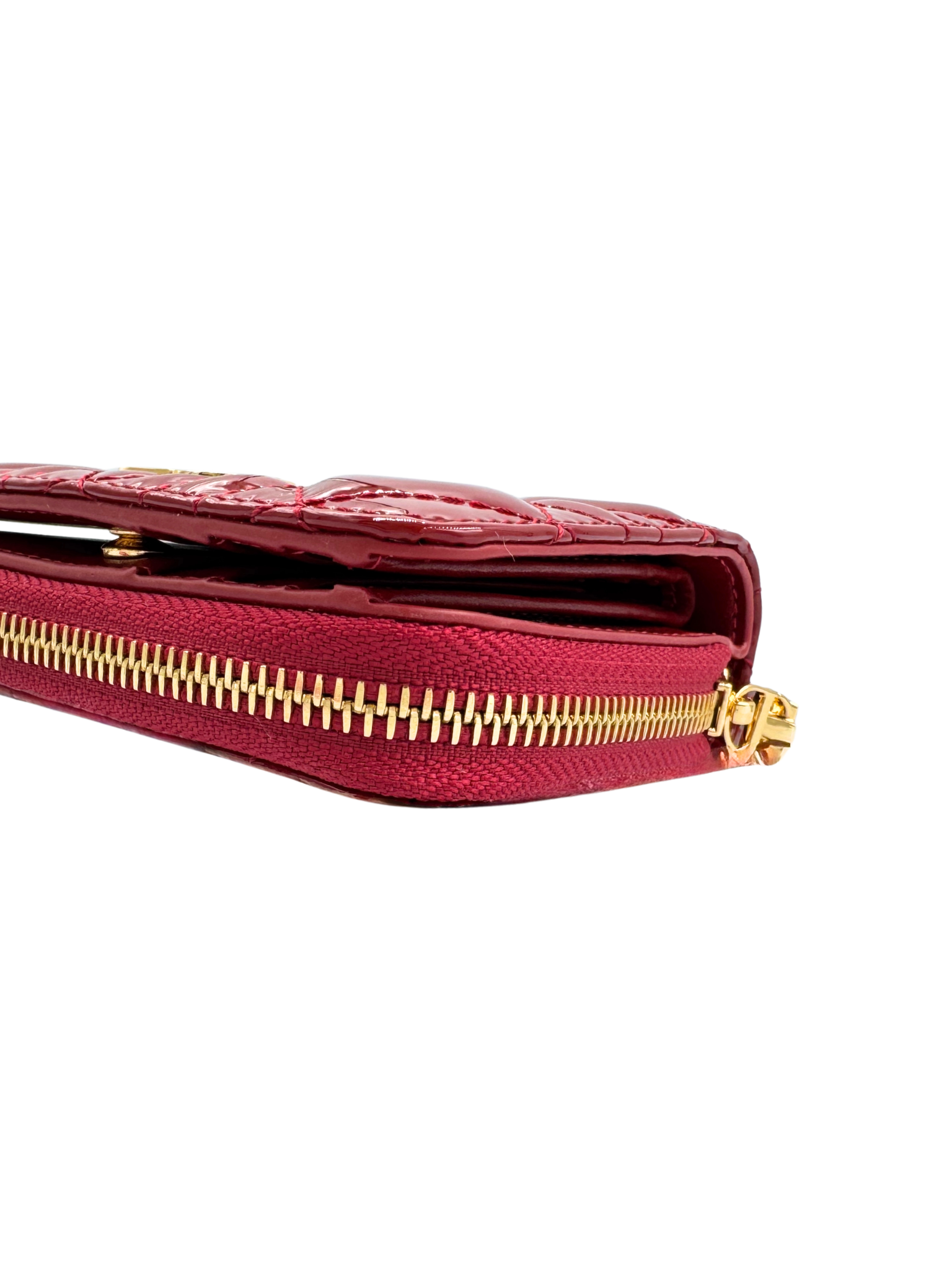 Caro Scarlet Ziparound Quilted Cannage Wallet in Red Patent Leather