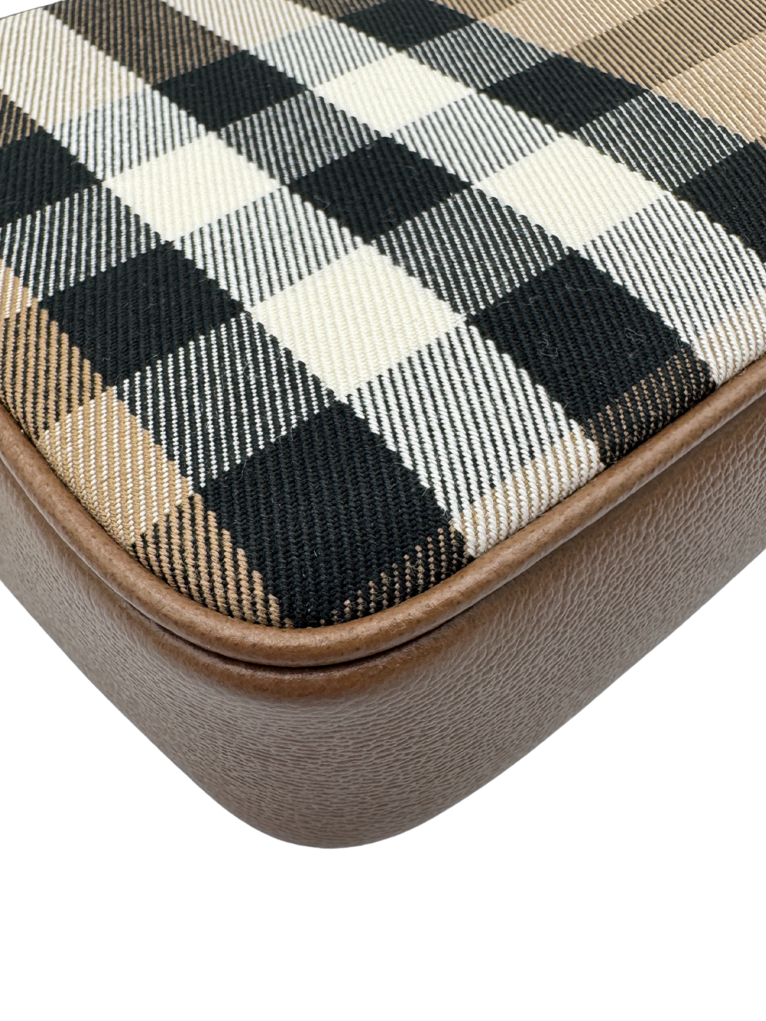 Crossbody Camera Bag in House Check Canvas & Tan Leather