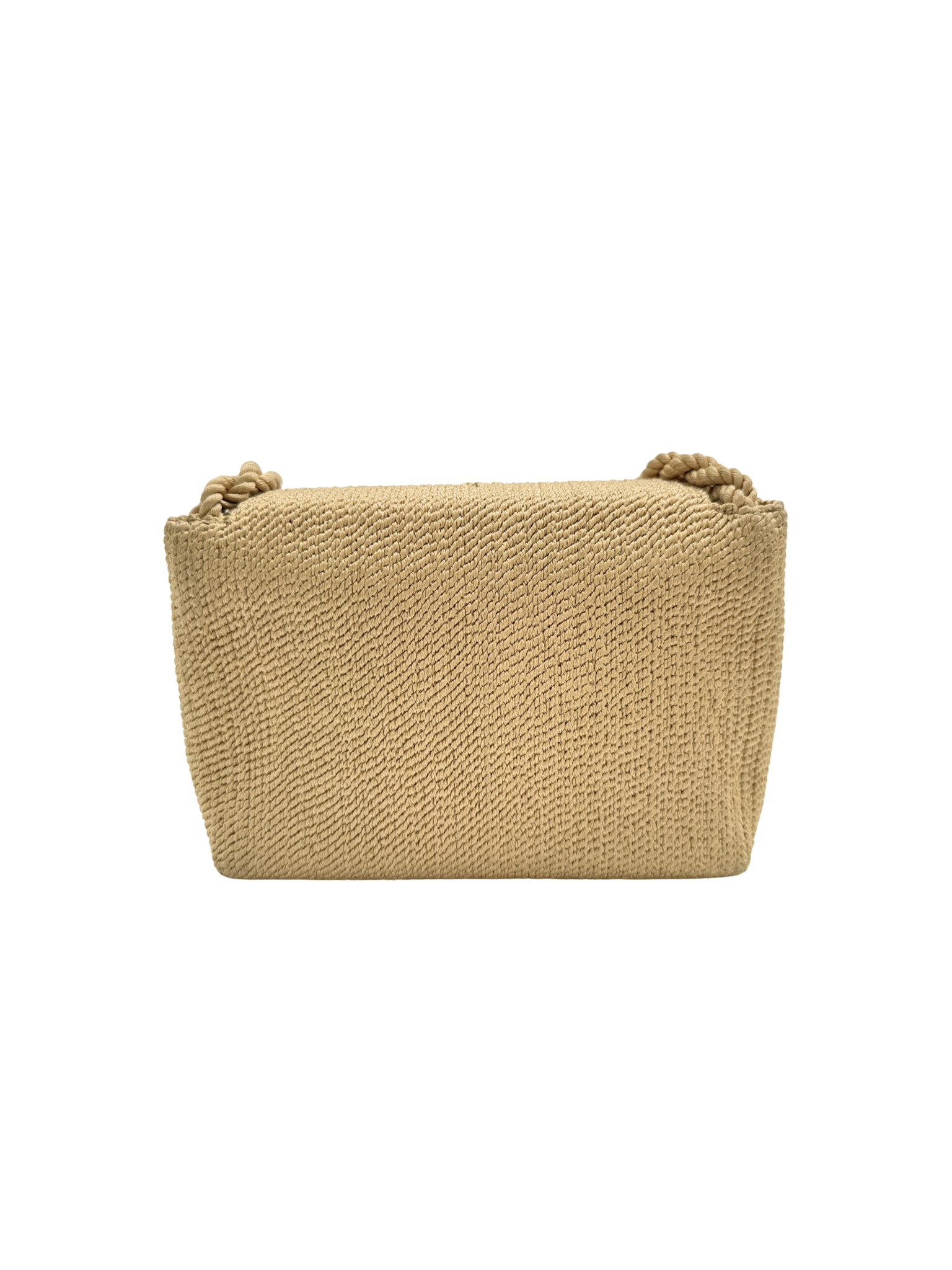 Vintage Woven Single Flap Shoulder Bag with Rope Detail in Gold Satin