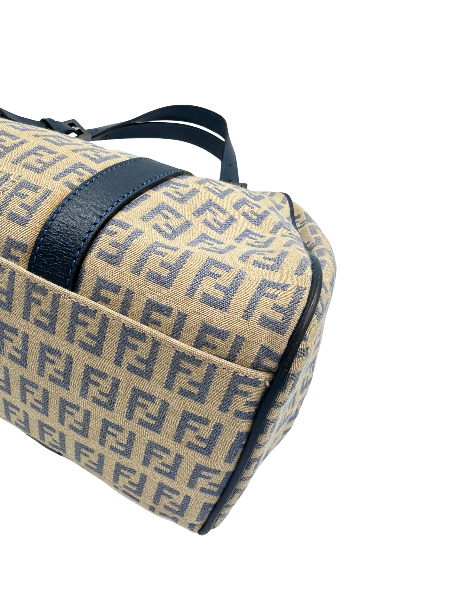 Vintage FF Zucchino Monogram Trapezoid Shoulder Bag in Ivory and Navy Canvas