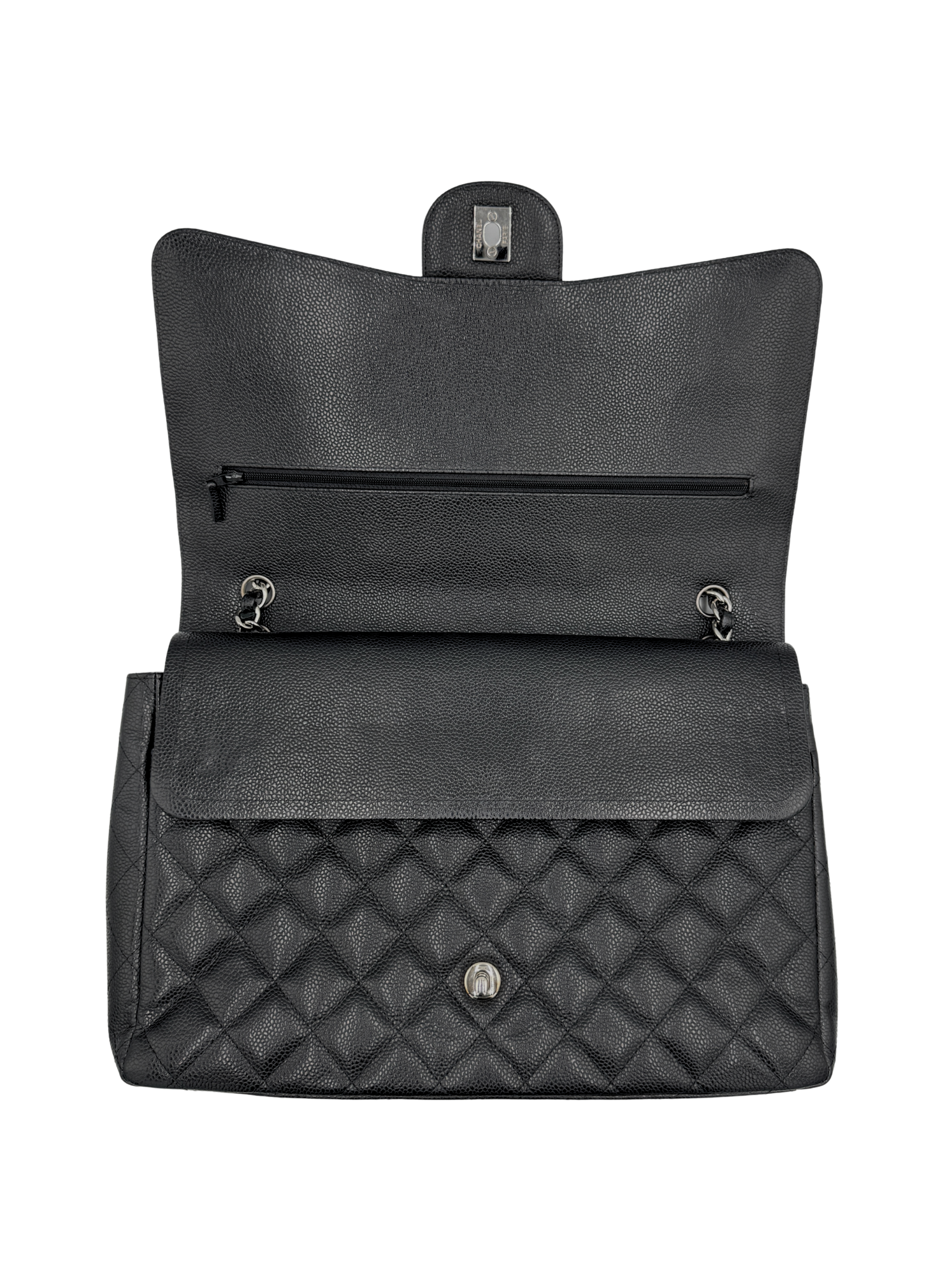 Quilted Maxi Classic Double Flap Shoulder Bag in Black Caviar Leather