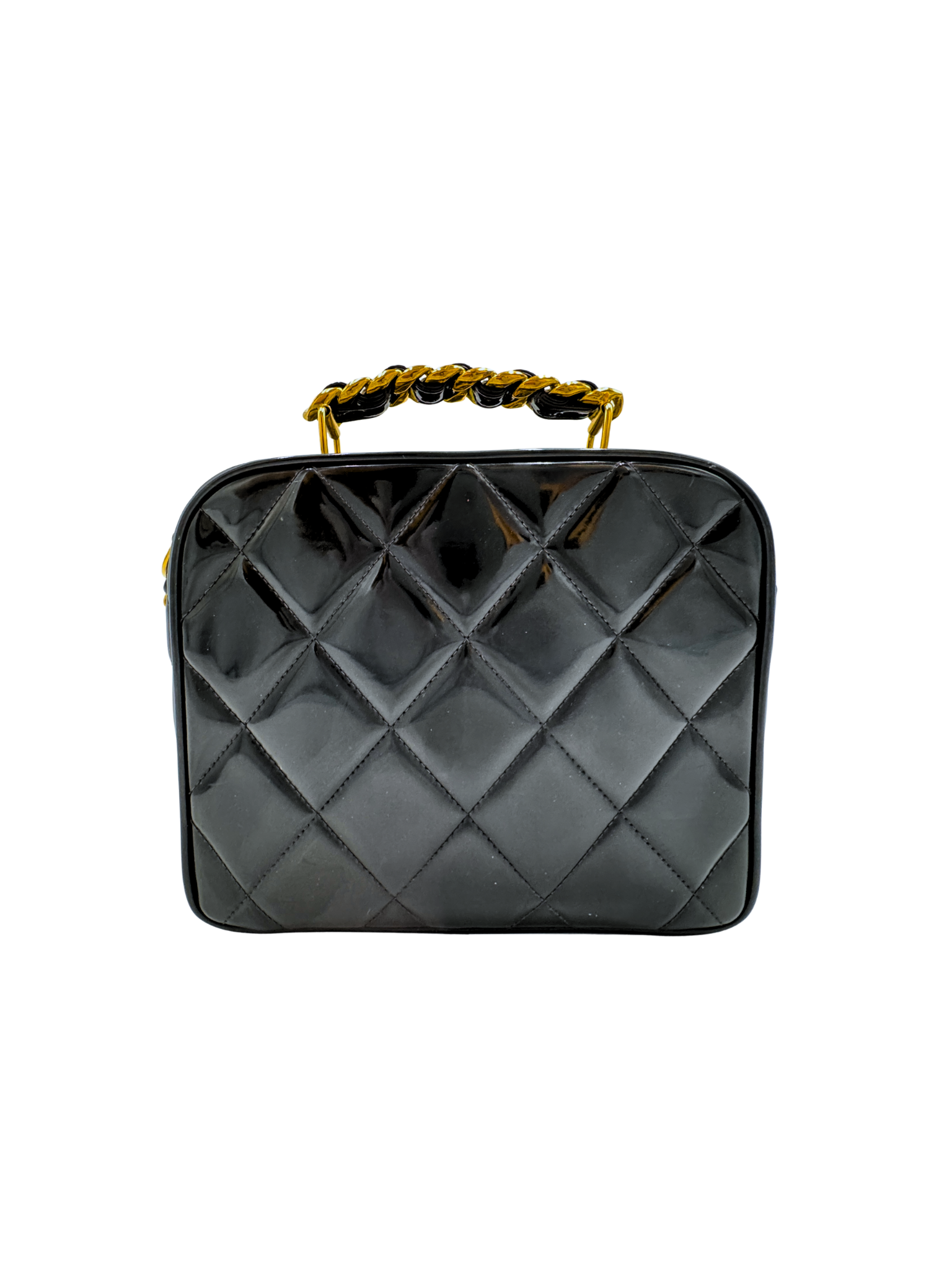 Vintage 1995 Barbie Collection CC Logo Rectangular Vanity Case in Black Patent Leather