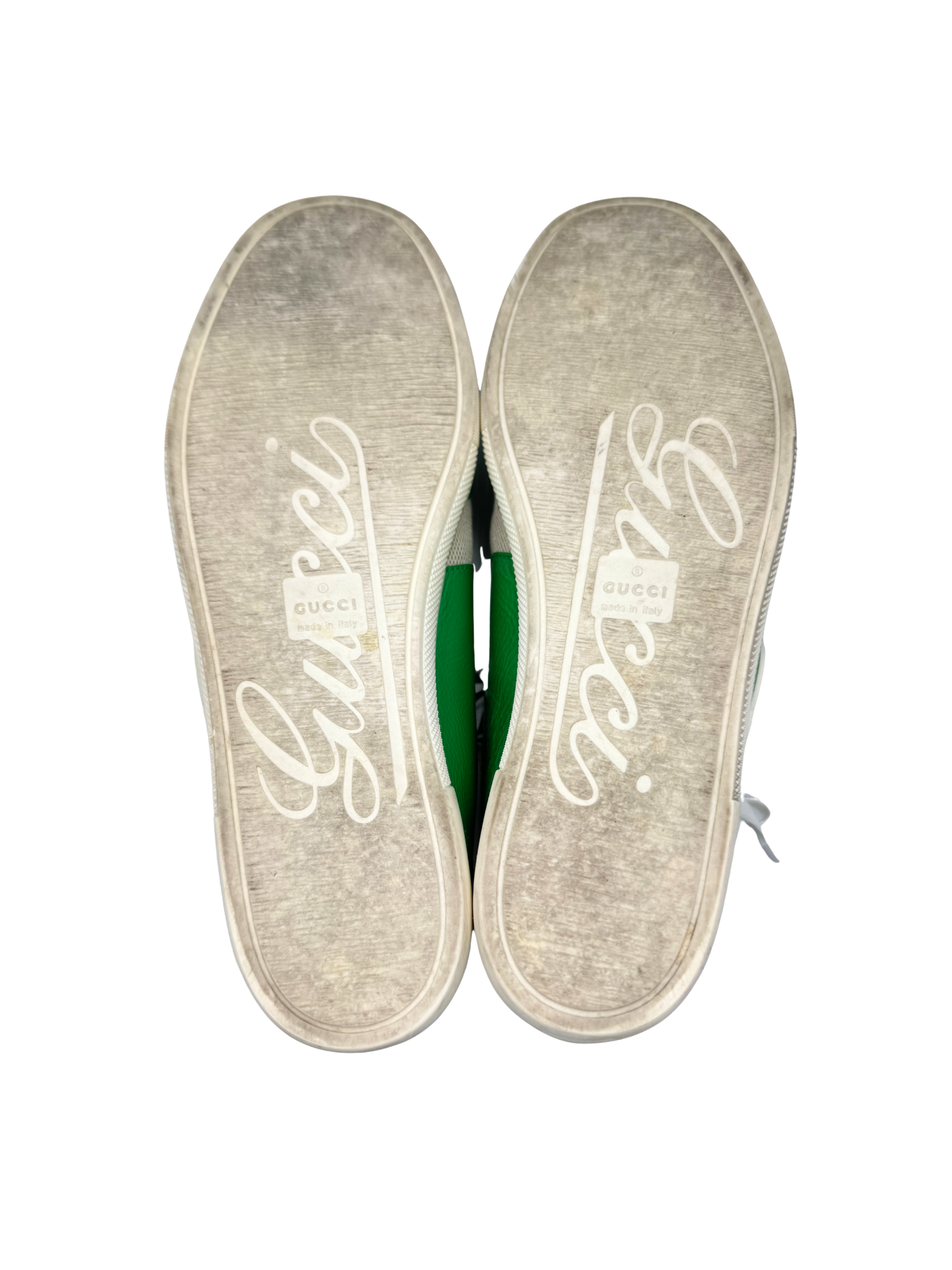 Size 37.5 GG Lace-Up High-Top Sneakers in Ivory Canvas with Green Leather Accents