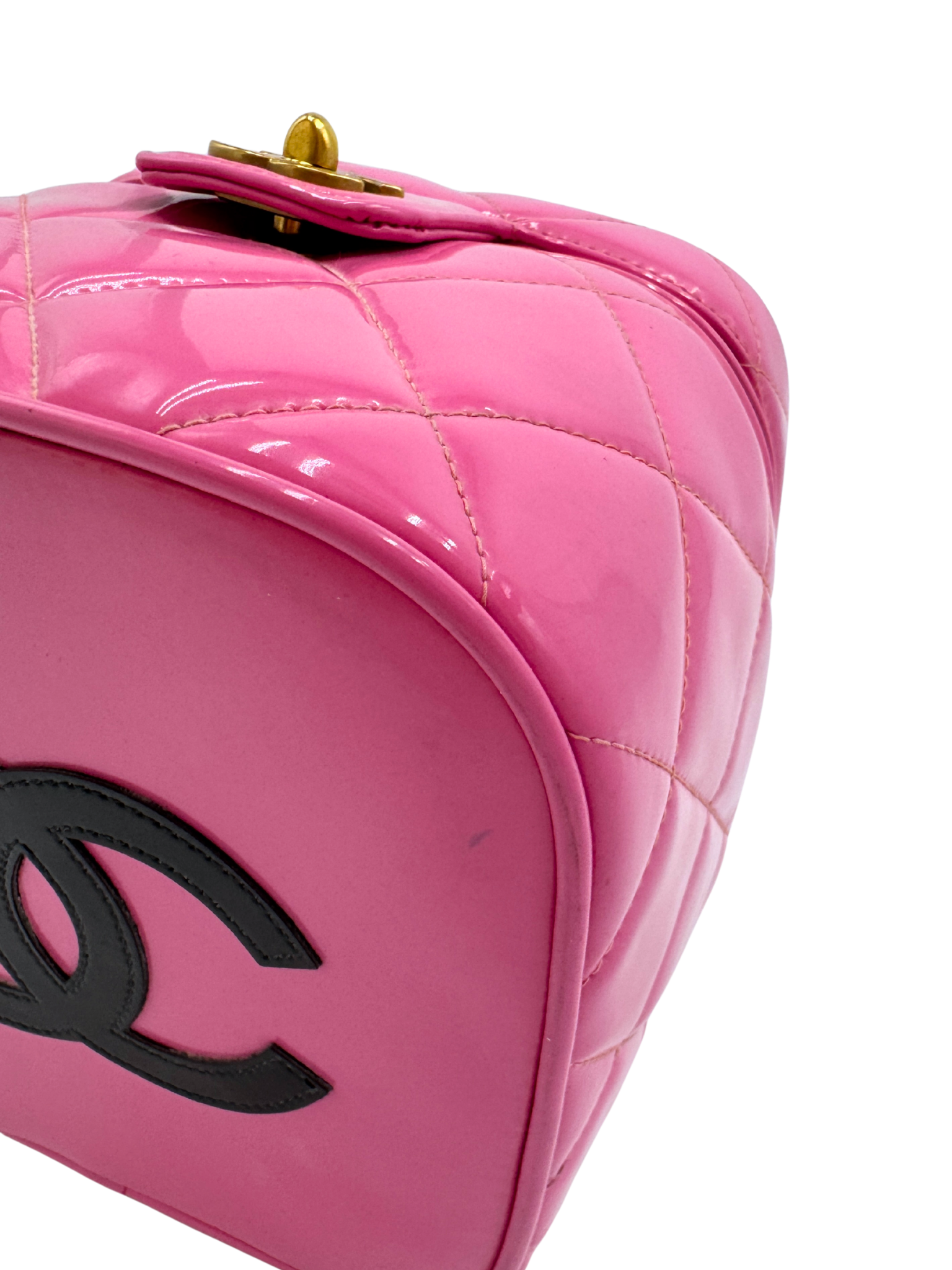 Vintage 1995 Barbie Quilted Vanity Case with Top Handle in Pink Patent Leather