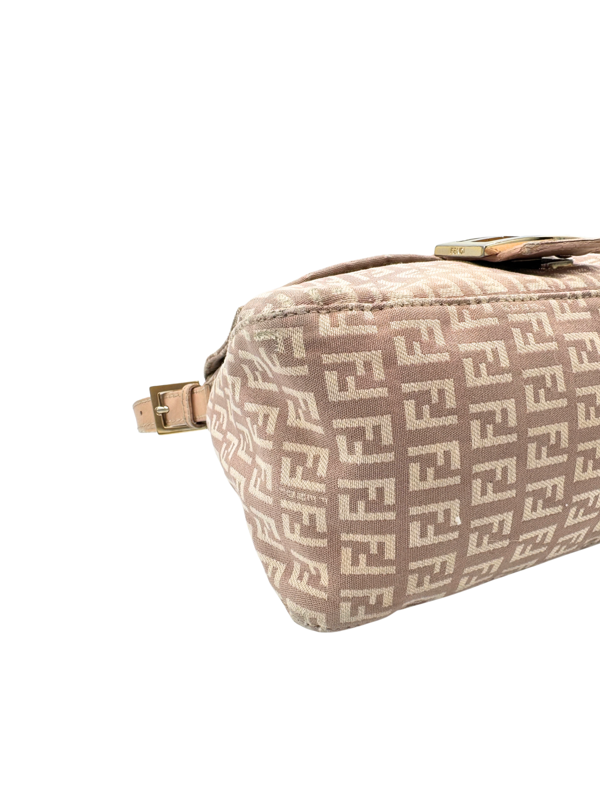 FF Logo Mamma Baguette Hobo Shoulder Bag in Mauve/Brown and Ivory Zucchino Canvas