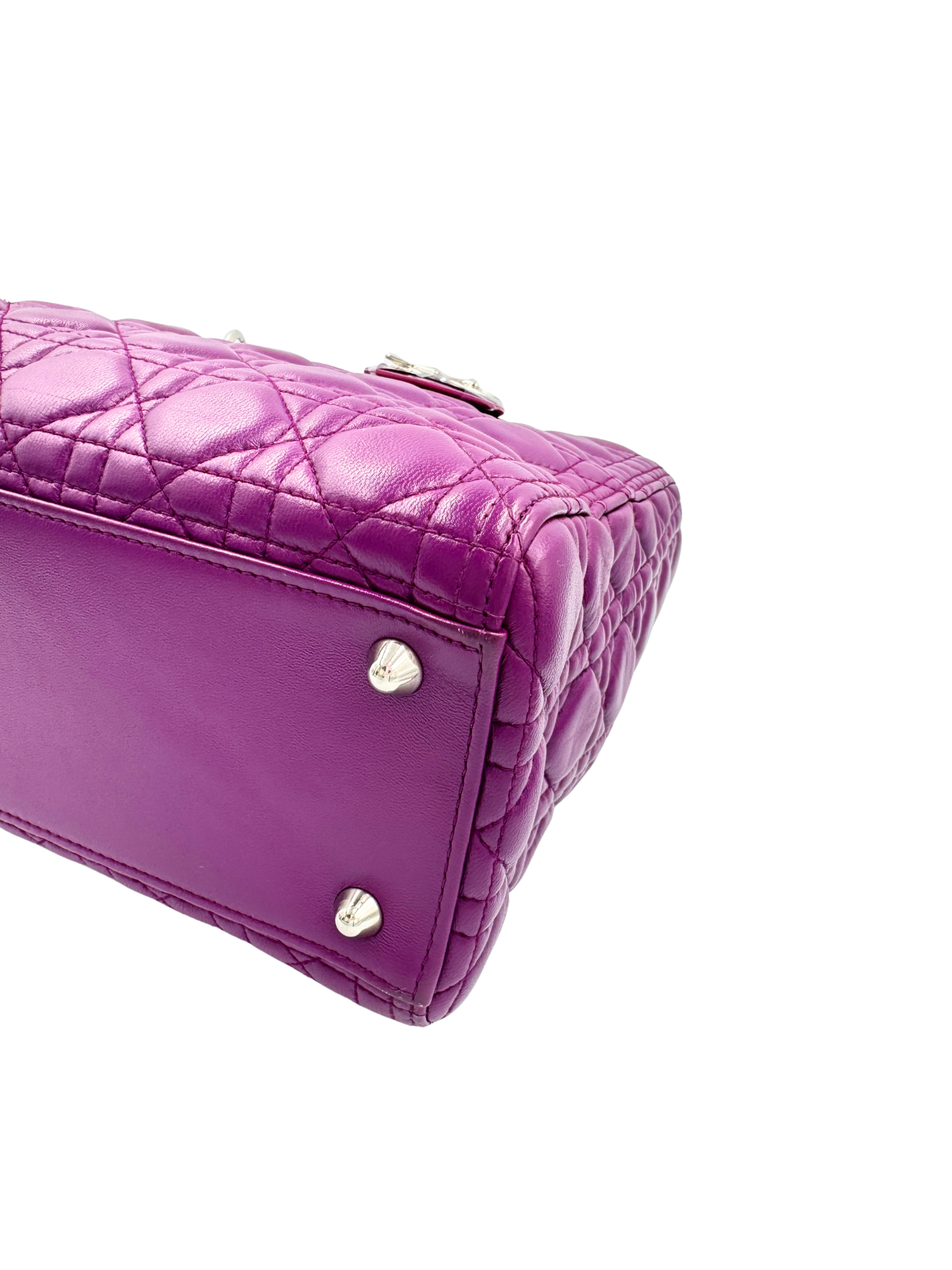 Large Classic Cannage Quilted Lady Dior Tote Bag in Purple Leather