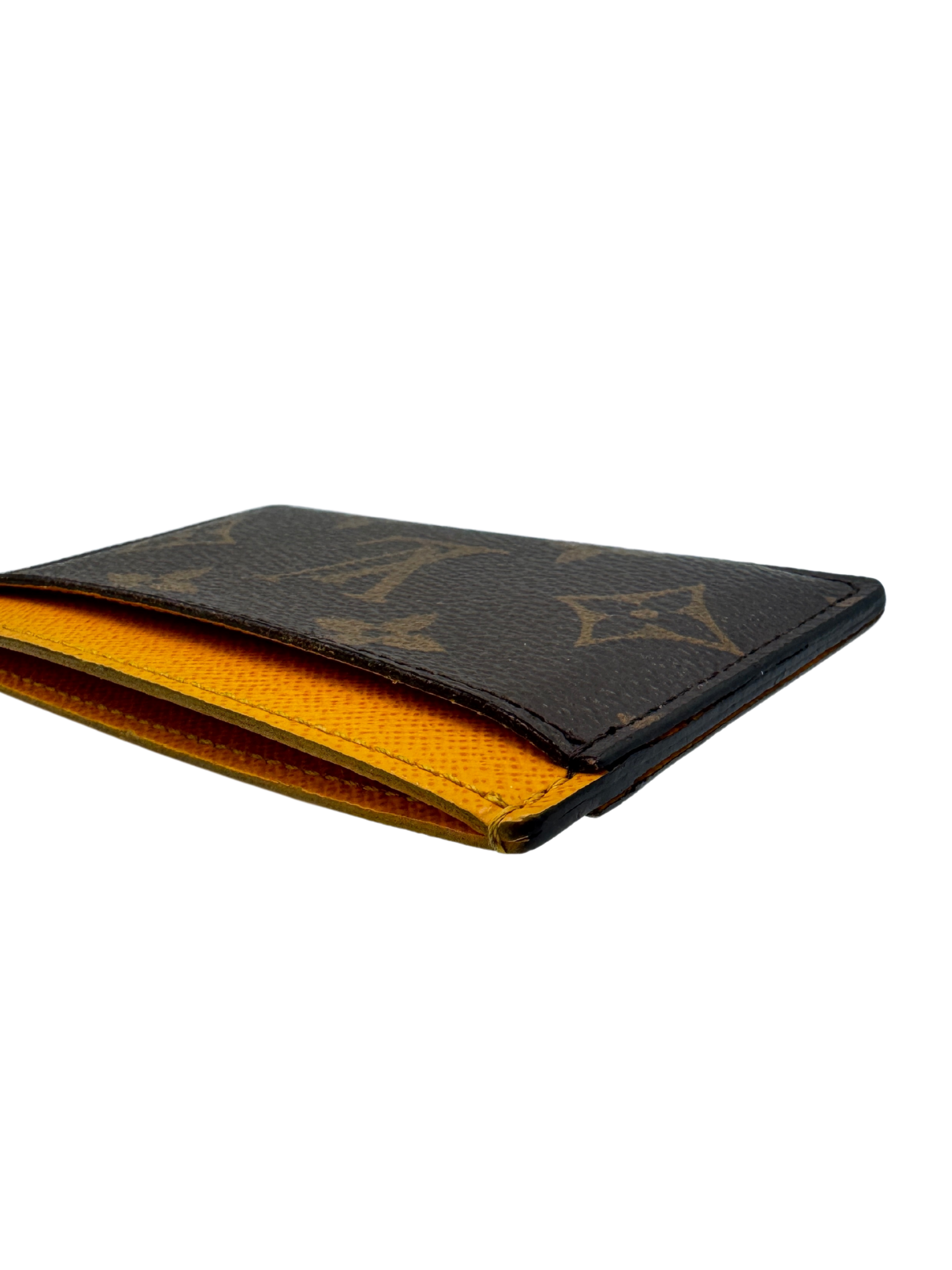 Classic LV Monogram Card Holder Wallet in Coated Canvas with Yellow Accent Leather