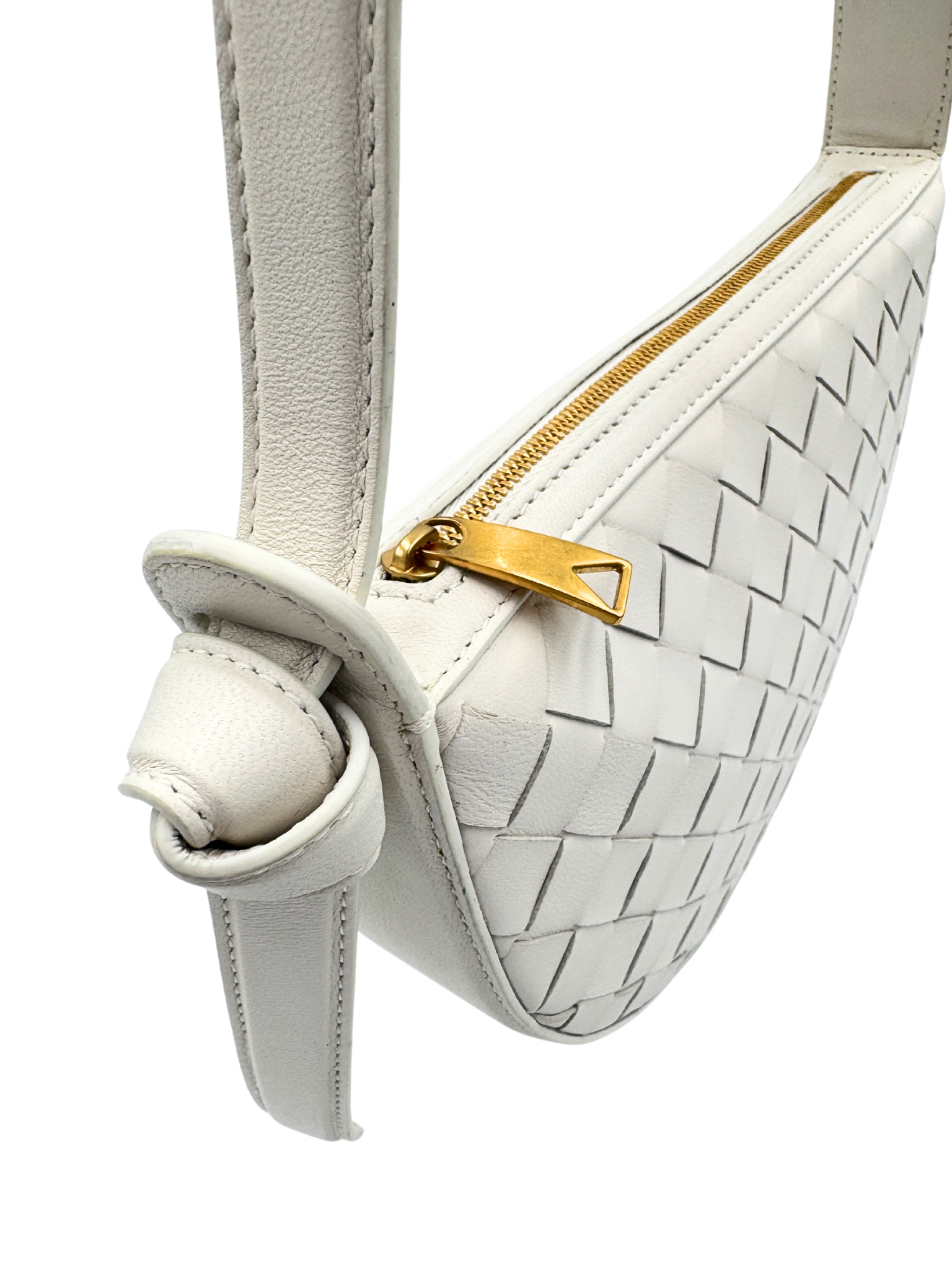 Mini Sunrise Shoulder Bag in White Intrecciato Leather
