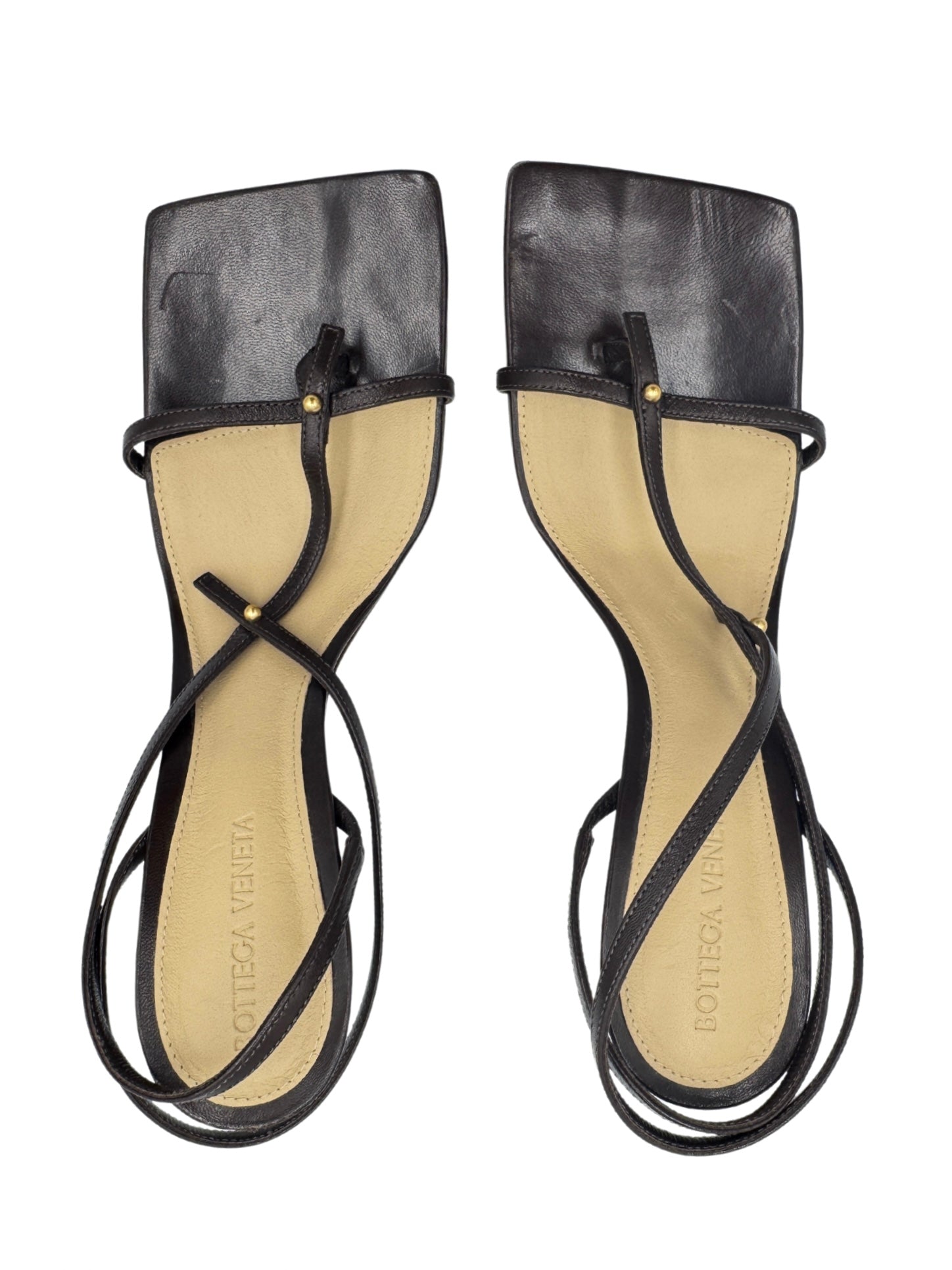 Size 39 T-Strap Heel Sandals in Fondant Brown Leather