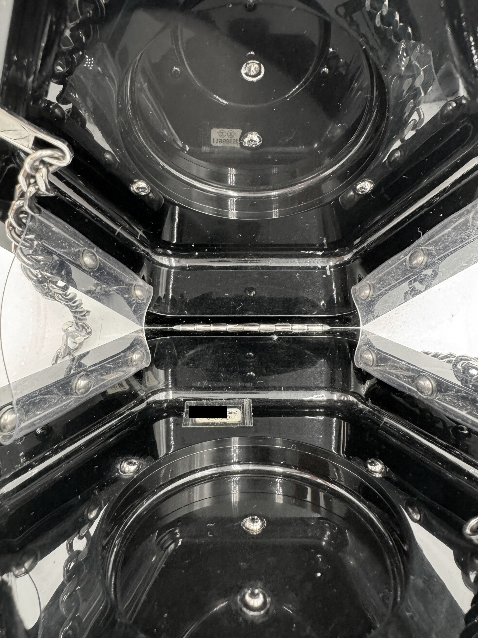 Octagon Minaudiere with Chain (28A Collection) in Black Acrylic Plexiglass