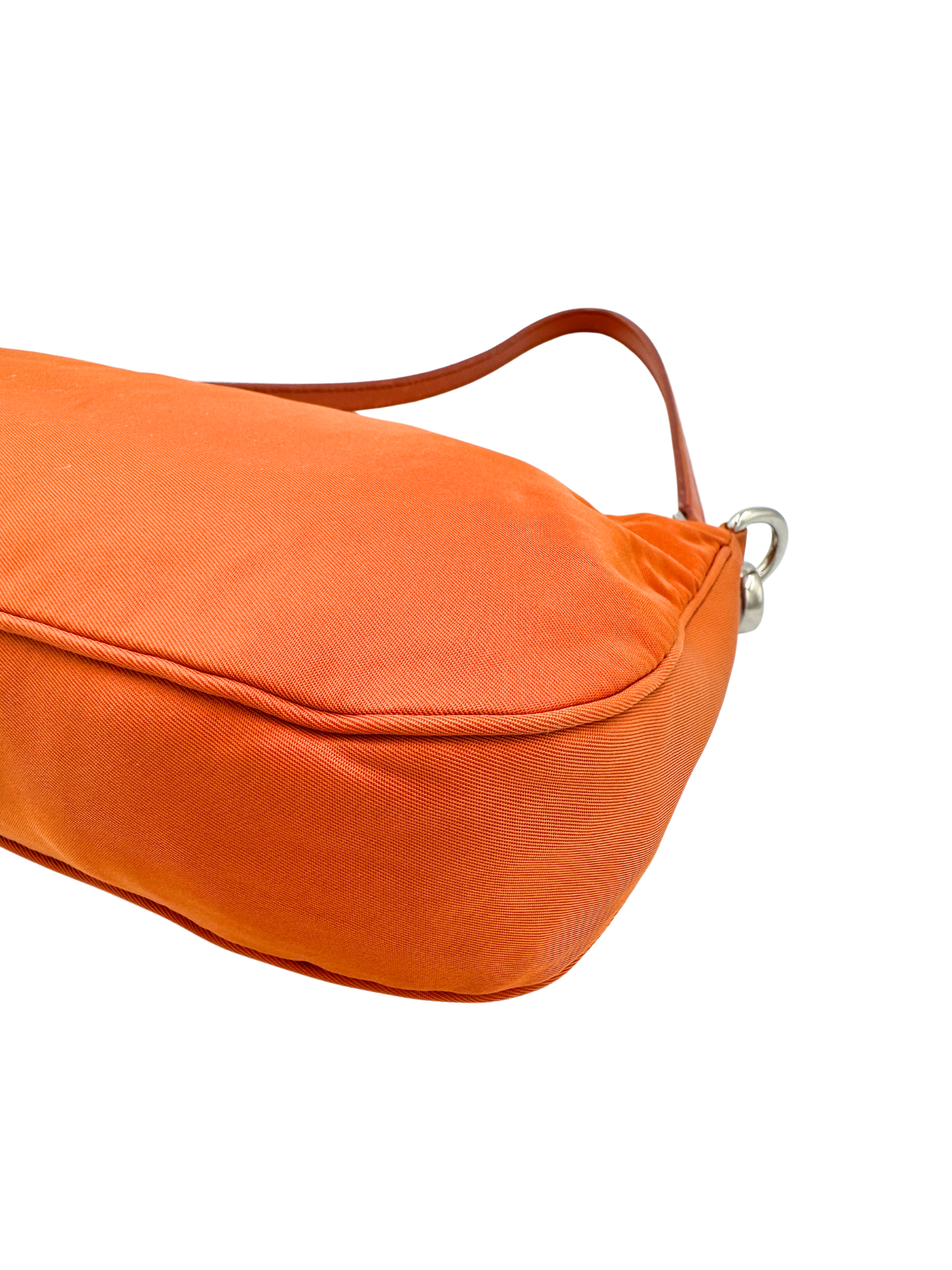 Classic Tessuto Shoulder Bag Pochette in Orange Nylon with Saffiano Leather Accents