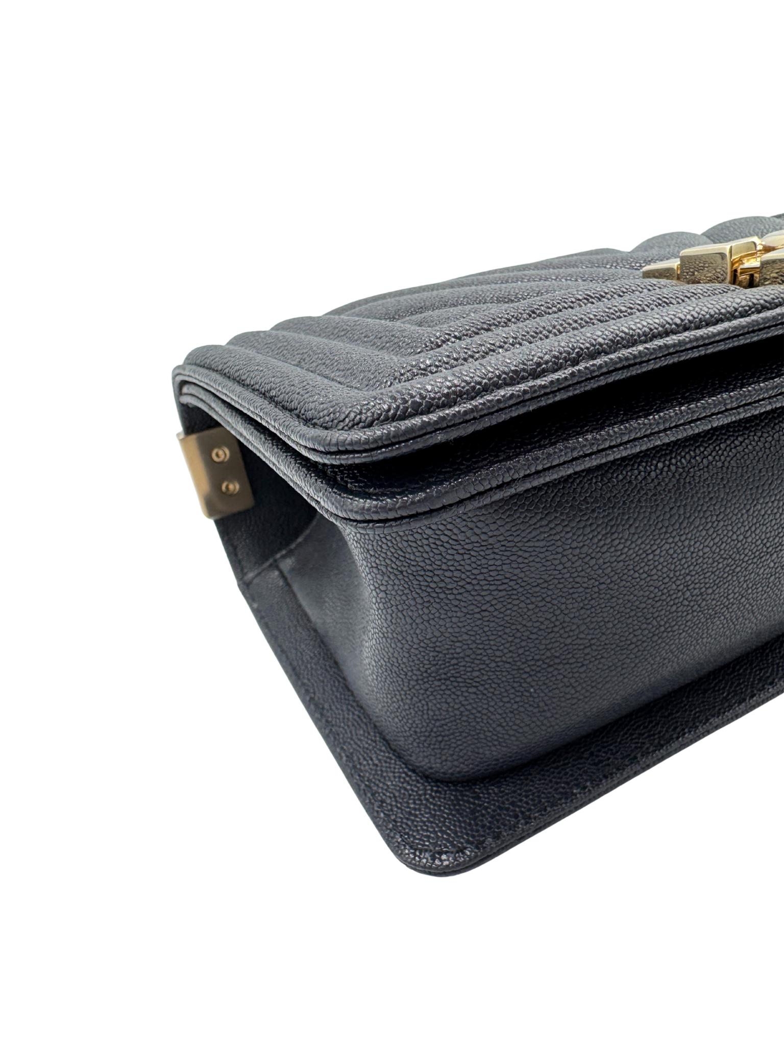 2020 Small Chevron Boy Bag in Navy Blue Caviar Leather