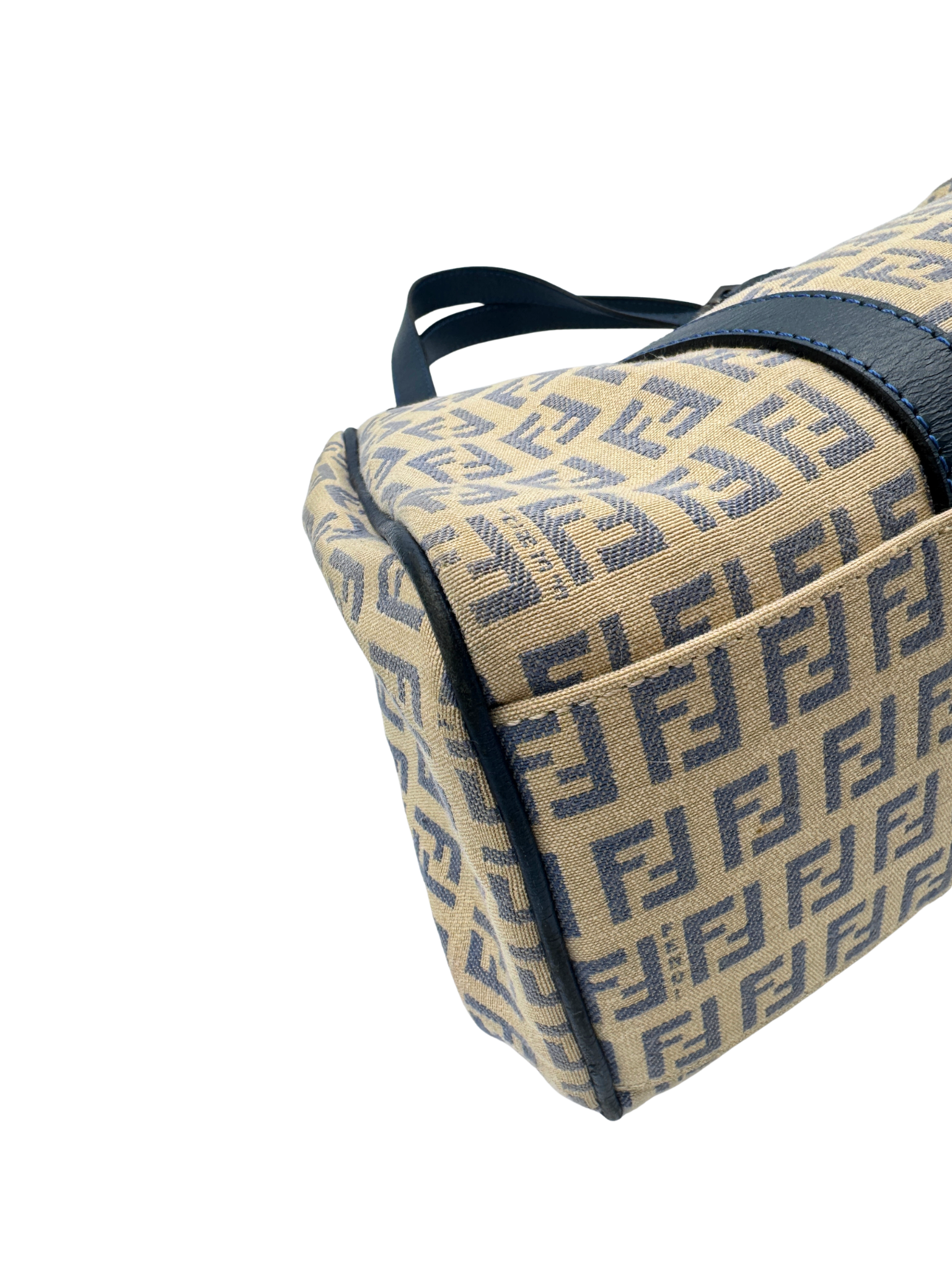 Vintage FF Zucchino Monogram Trapezoid Shoulder Bag in Ivory and Navy Canvas