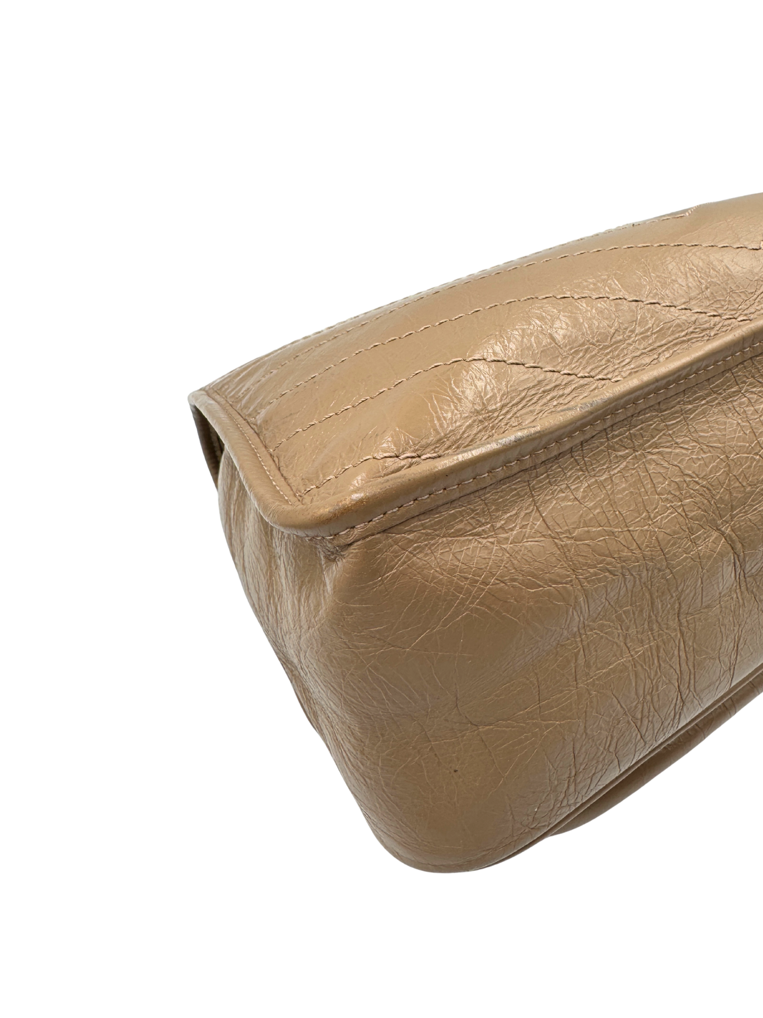 Medium Niki Chevron YSL Logo Shoulder Bag in Taupe Crinkled Calfskin Leather