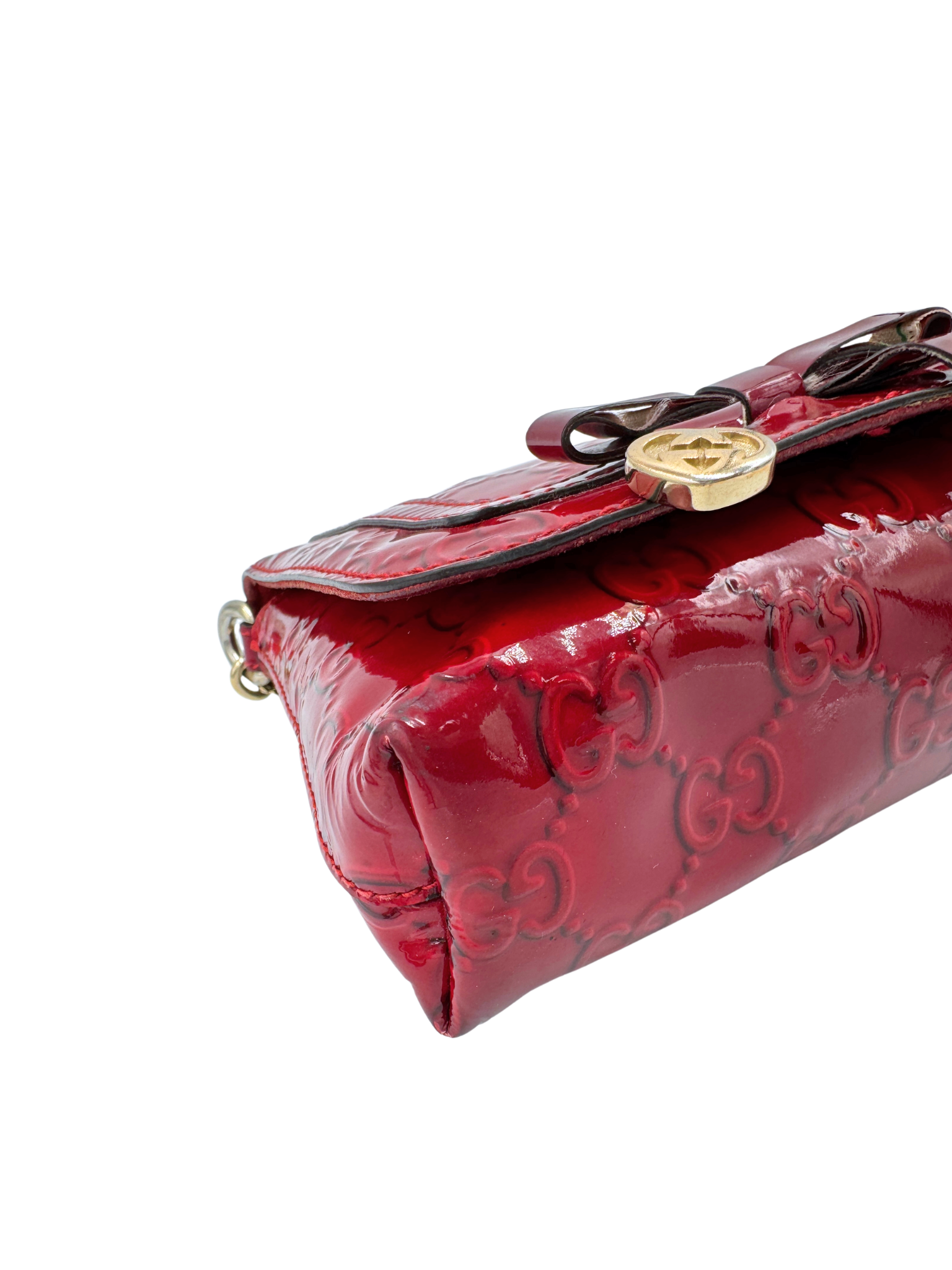 GG Monogram Shoulder Bag Pochette with Heart Accents in Red Patent Leather