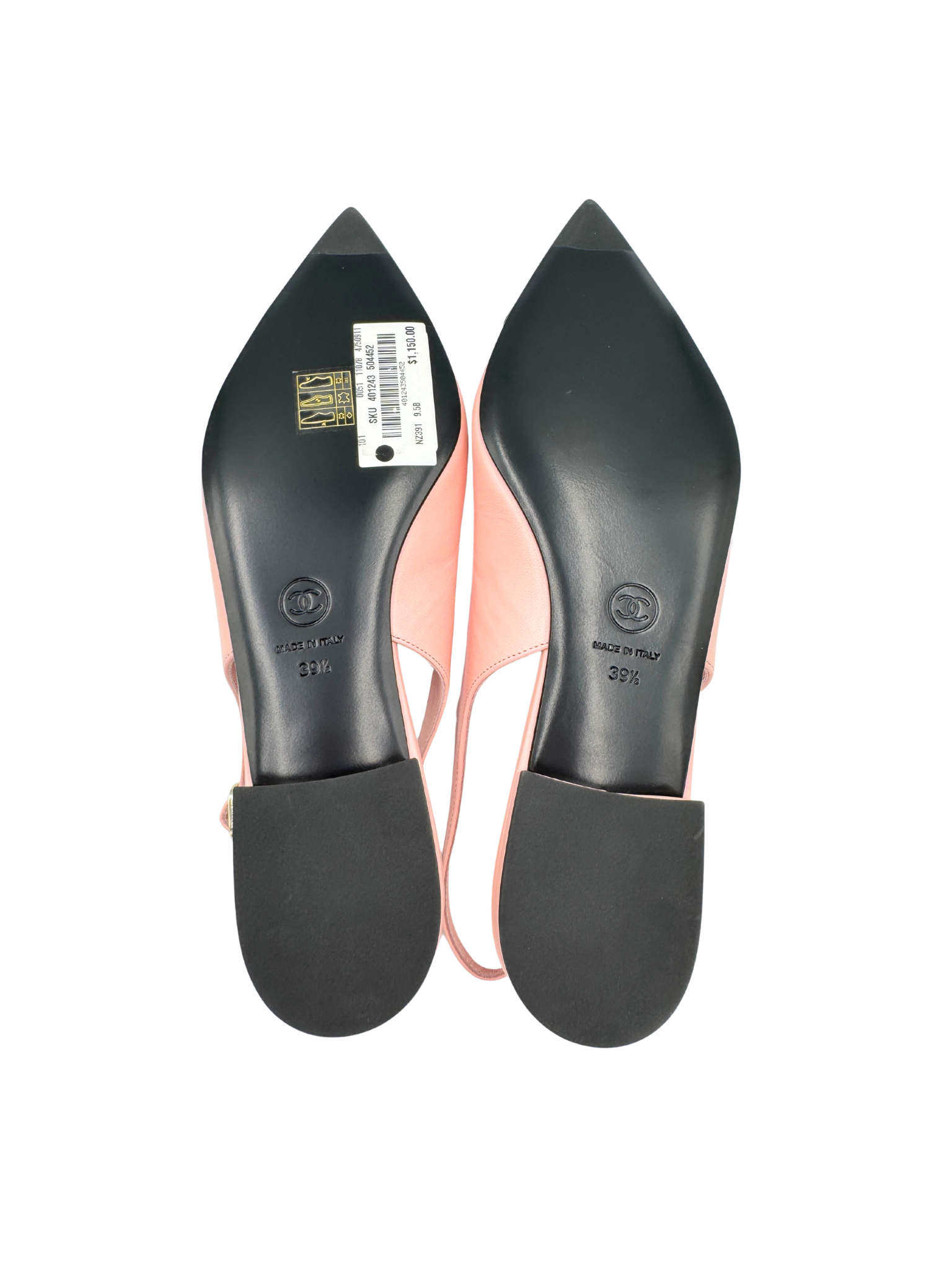 Size 39.5 2024 CC Logo Cap Toe Slingback Flats in Light Pink Goatskin Leather