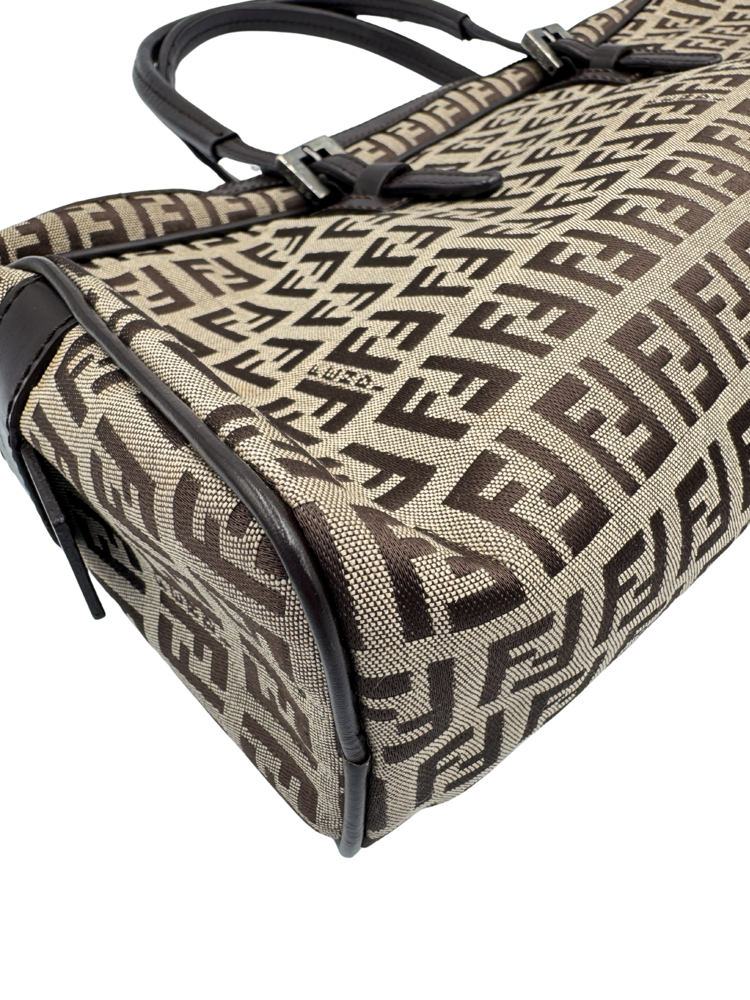 Vintage FF Zucchino Bauletto Shoulder Bag in Brown Monogram Logo Jacquard Fabric