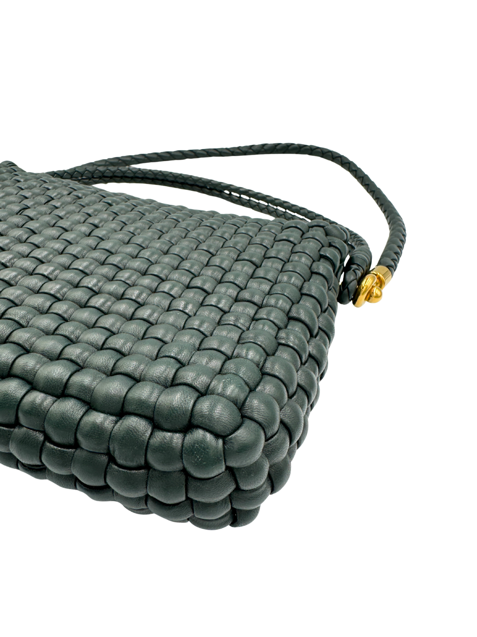Swing Shoulder Bag in Dark Green Intrecciato Woven Leather