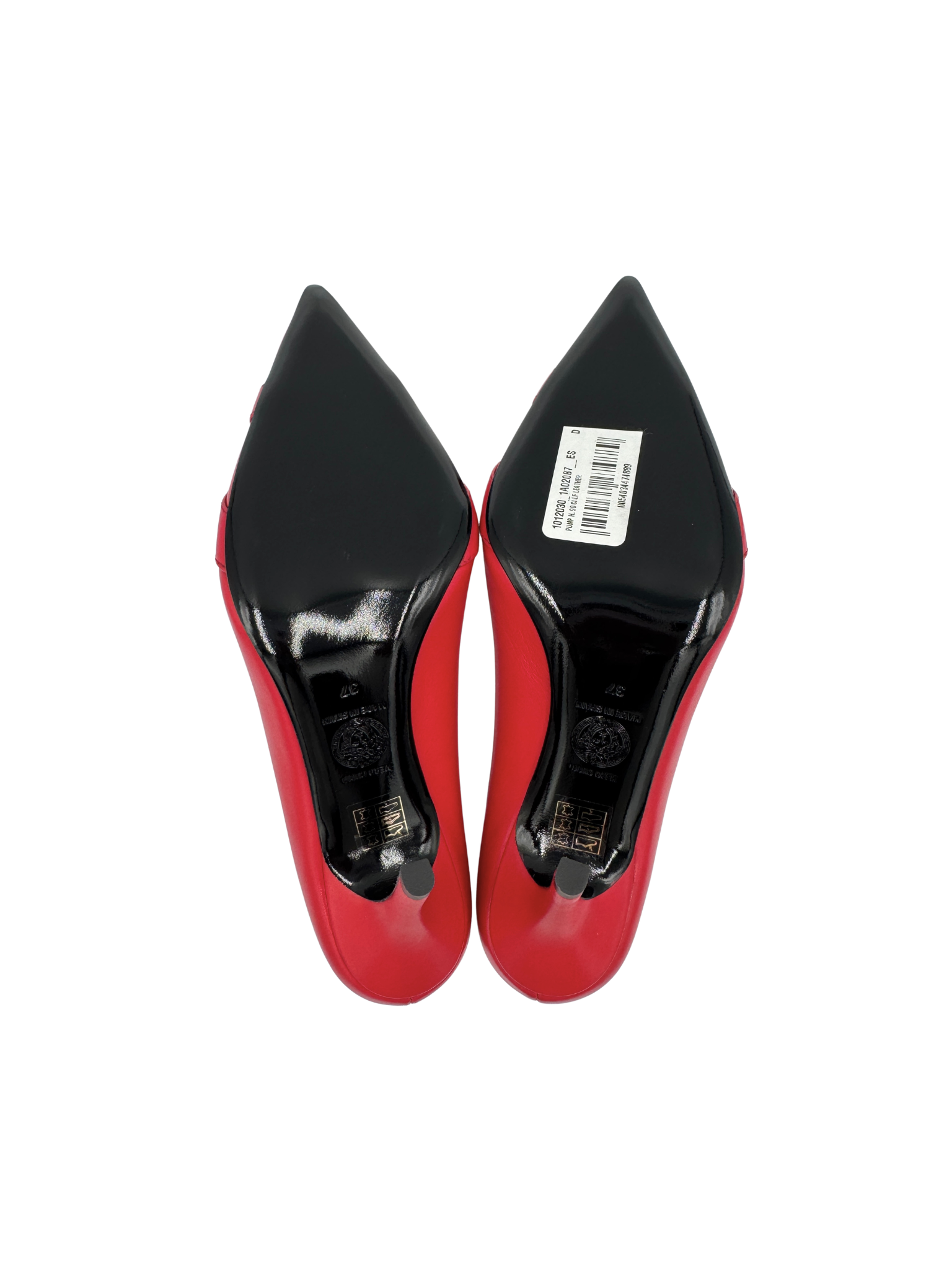 Size 37 La Medusa Medallion Pointed Toe Pumps in Red Leather