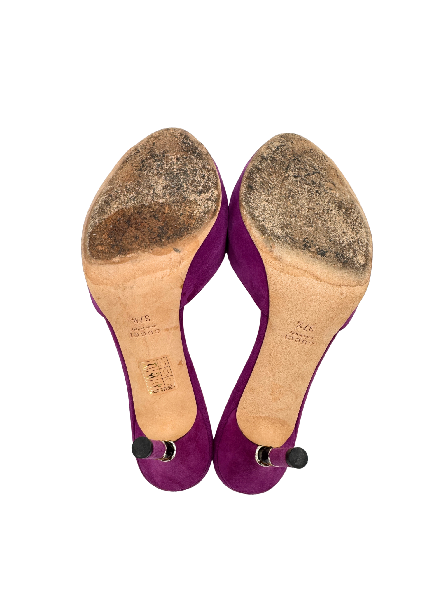 Size 37.5 Bamboo Heel Mule Sandals in Purple Suede