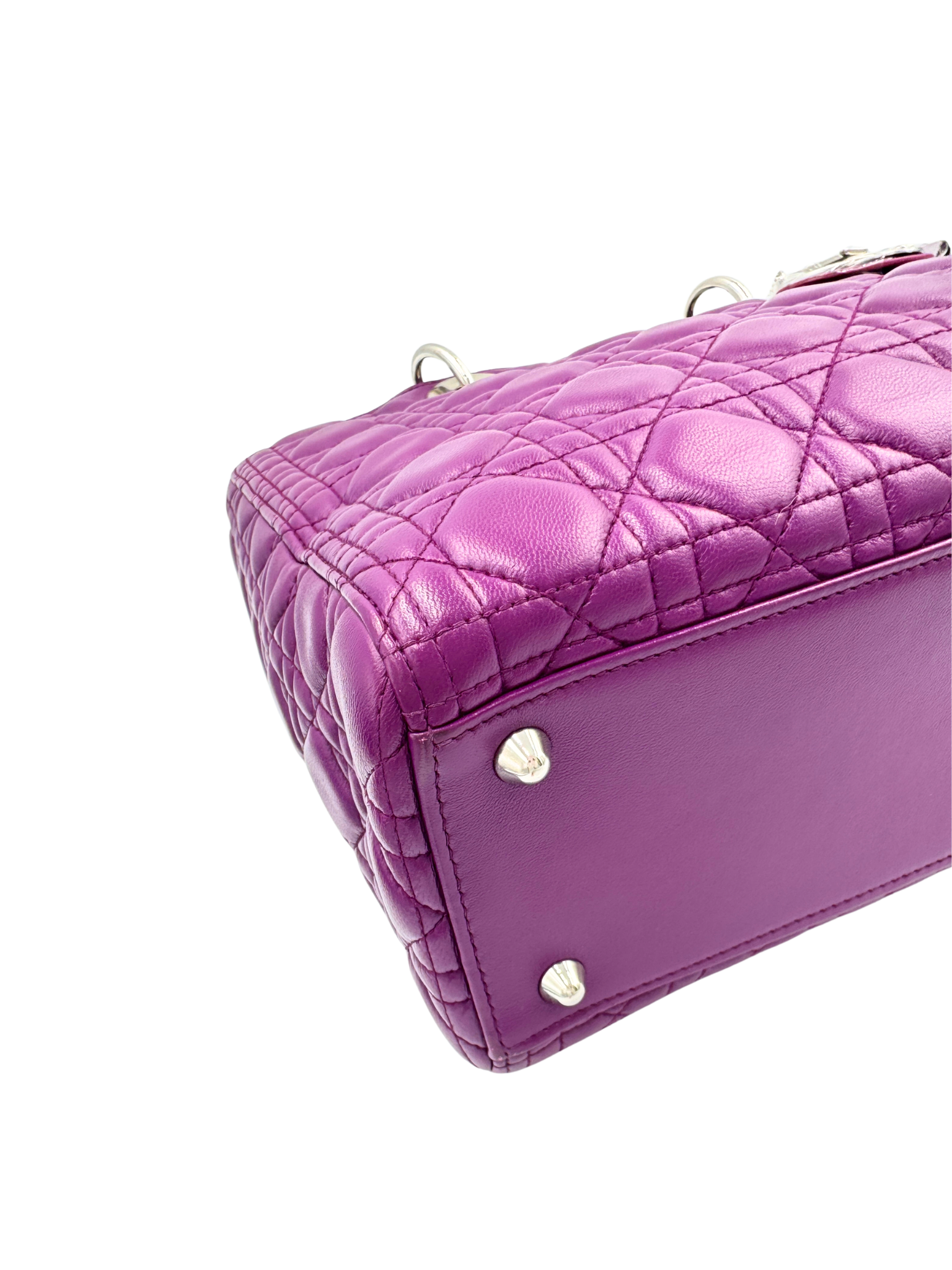 Large Classic Cannage Quilted Lady Dior Tote Bag in Purple Leather