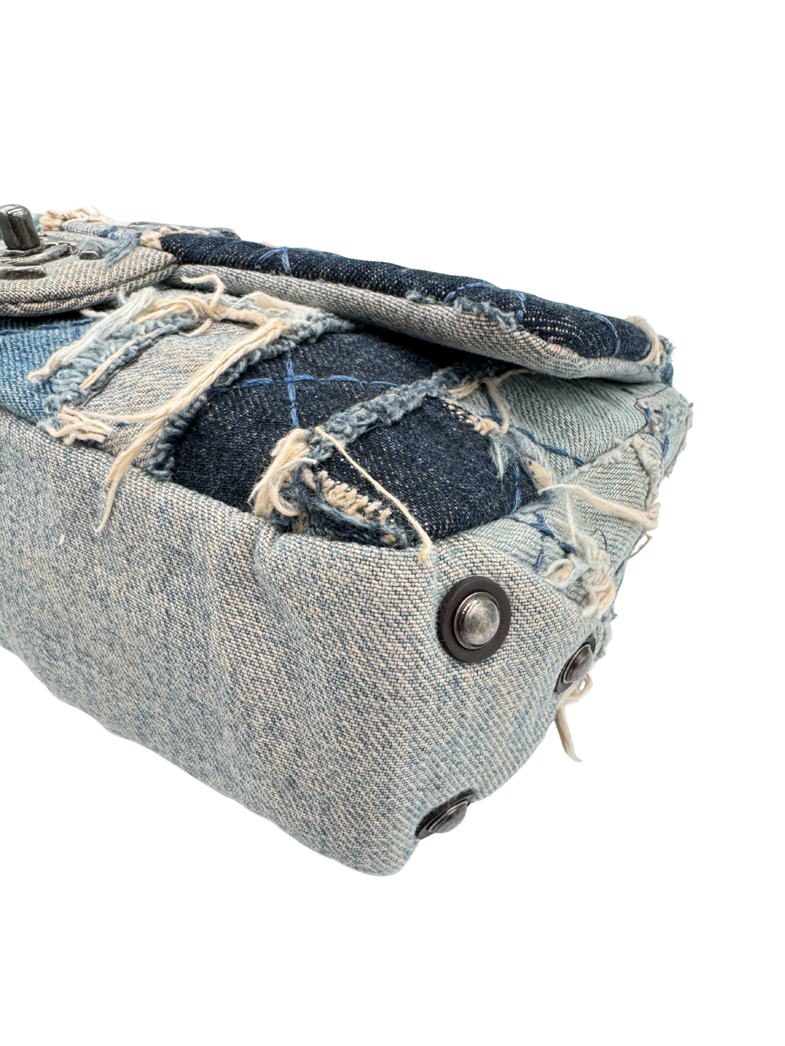 Paris Dallas Collection East-West Classic Flap Shoulder Bag in Patchwork Denim