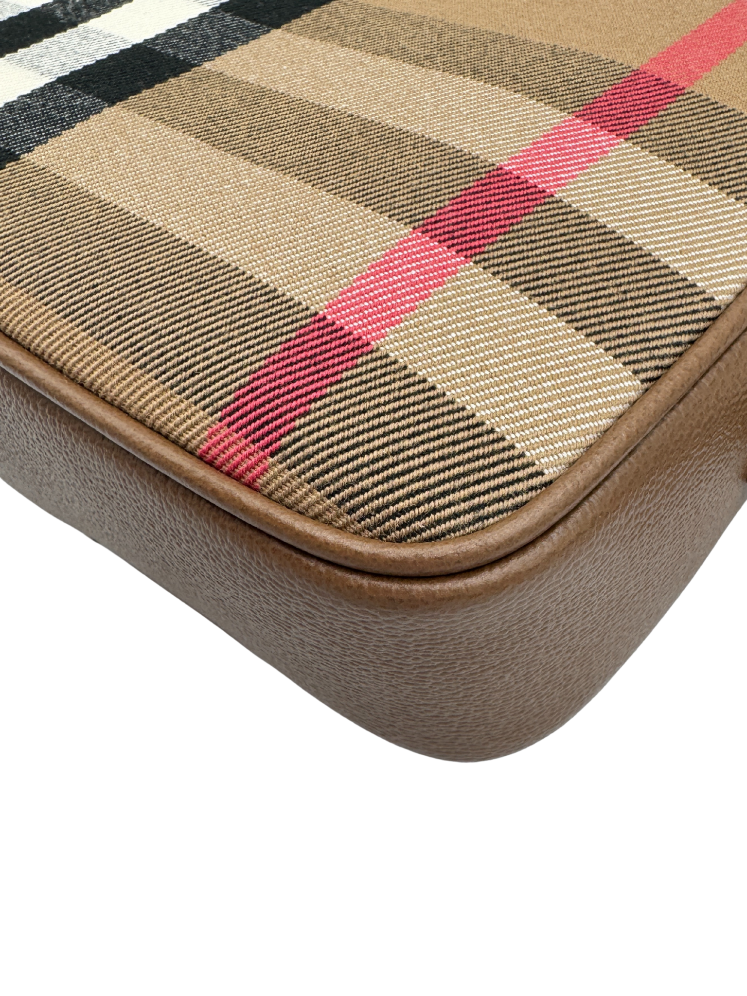 Crossbody Camera Bag in House Check Canvas & Tan Leather